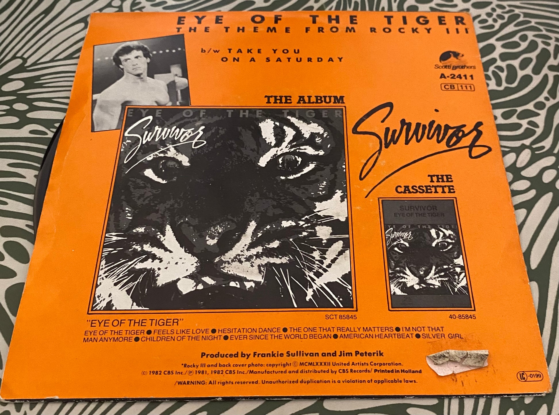 Disque vinyle 45 Tours Survivor. Eye of the Tiger