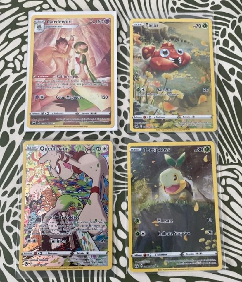 Cartes Pokémon de collection. Gardevoir. Paras. Queulorior. Tortipouss. Lot de 4
