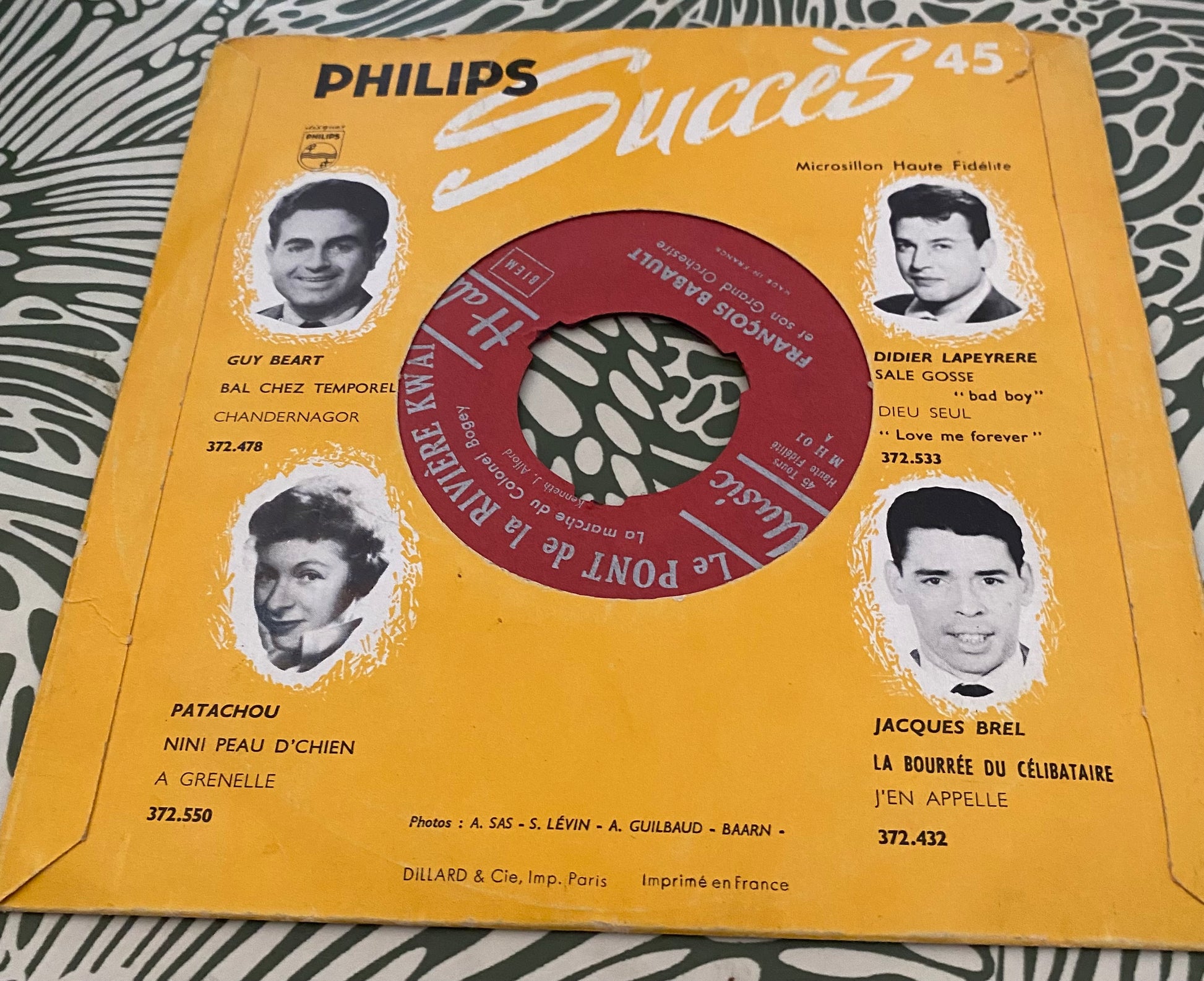 Disque vinyle 45 tours François Babault et son grand orchestre. Le pont de la rivières Kwaï