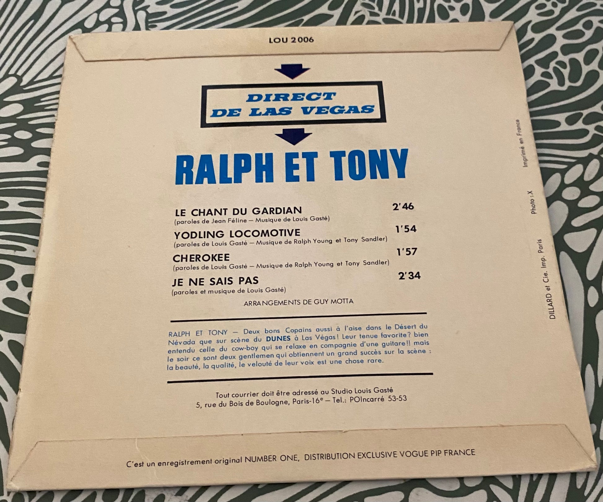 Disque vinyle 45 Tours Ralph et Tony. Le chant du gardian