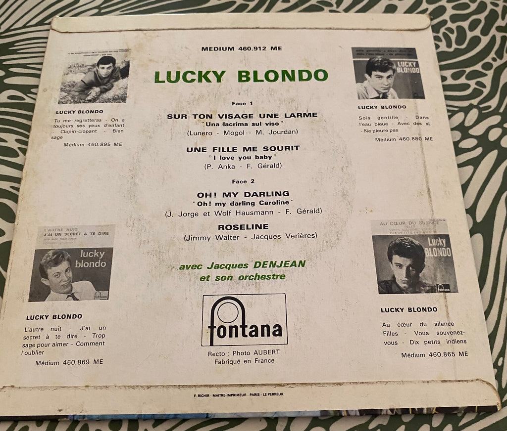 Disque vinyle 45 Tours Lucky Blondo. Sur ton visage une larme