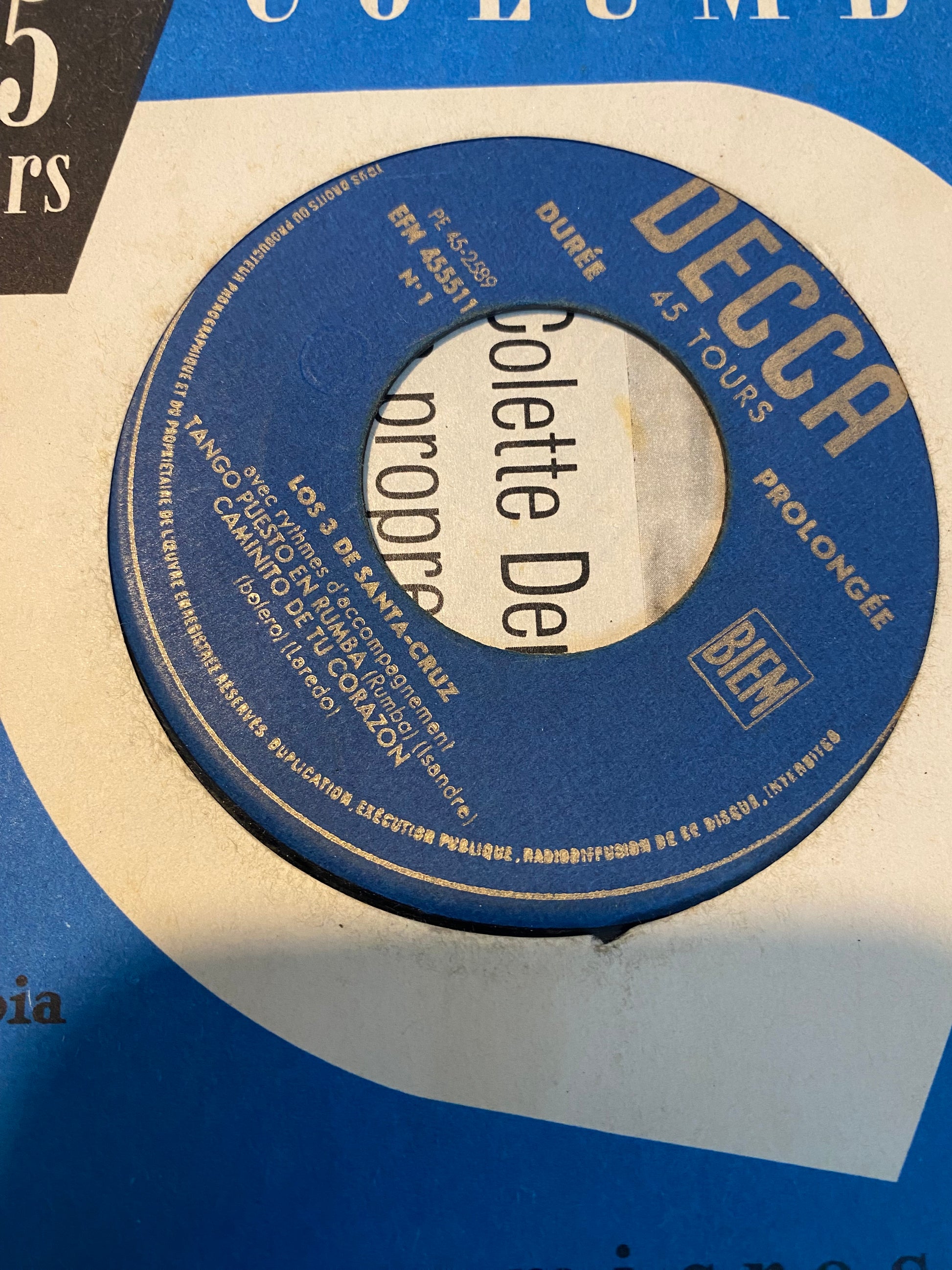 Disque vinyle 45 tours Los 3 de Santa-Cruz. Tango Puesto en Rumba