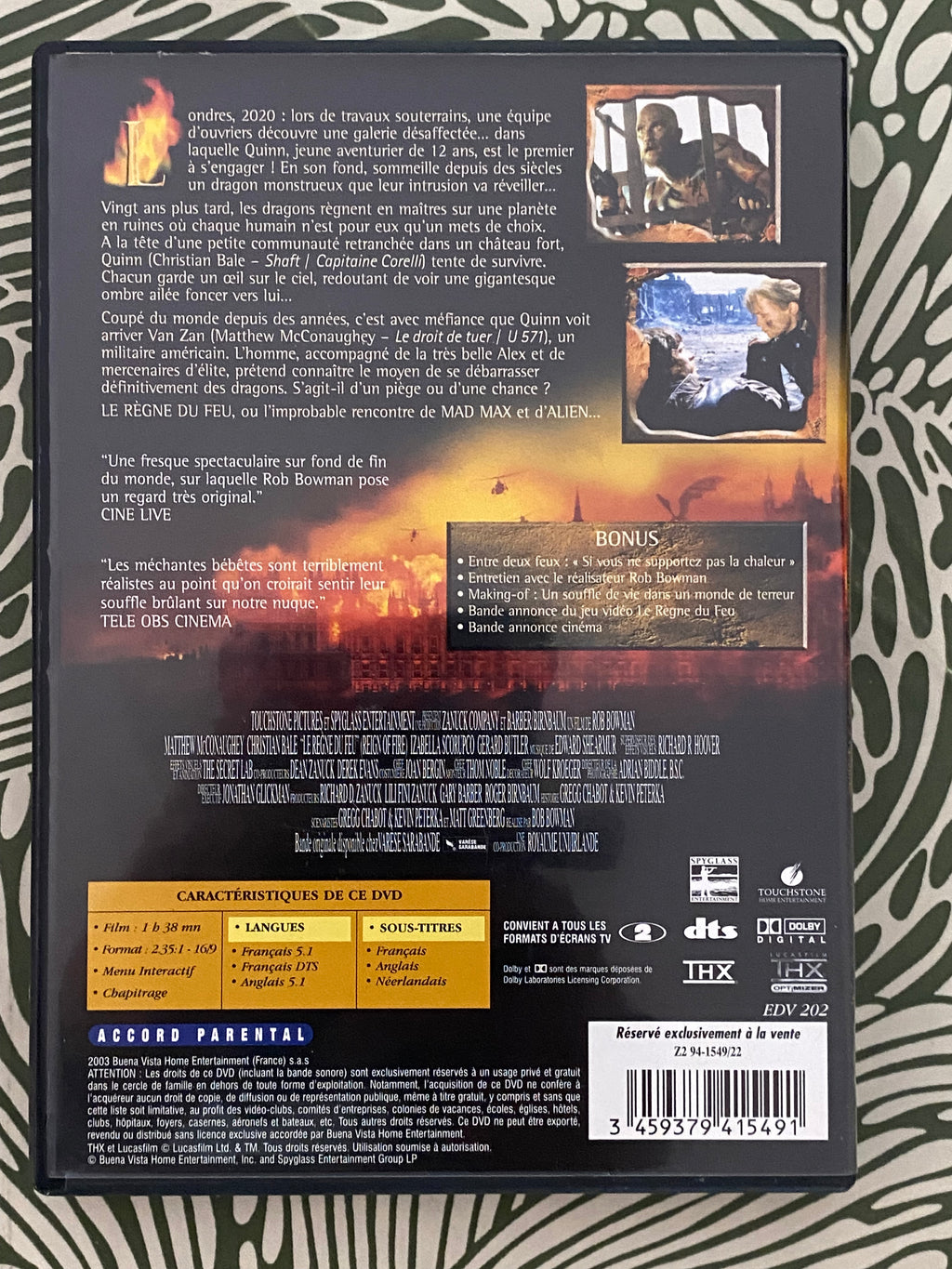 DVD film. Le règne du Feu.