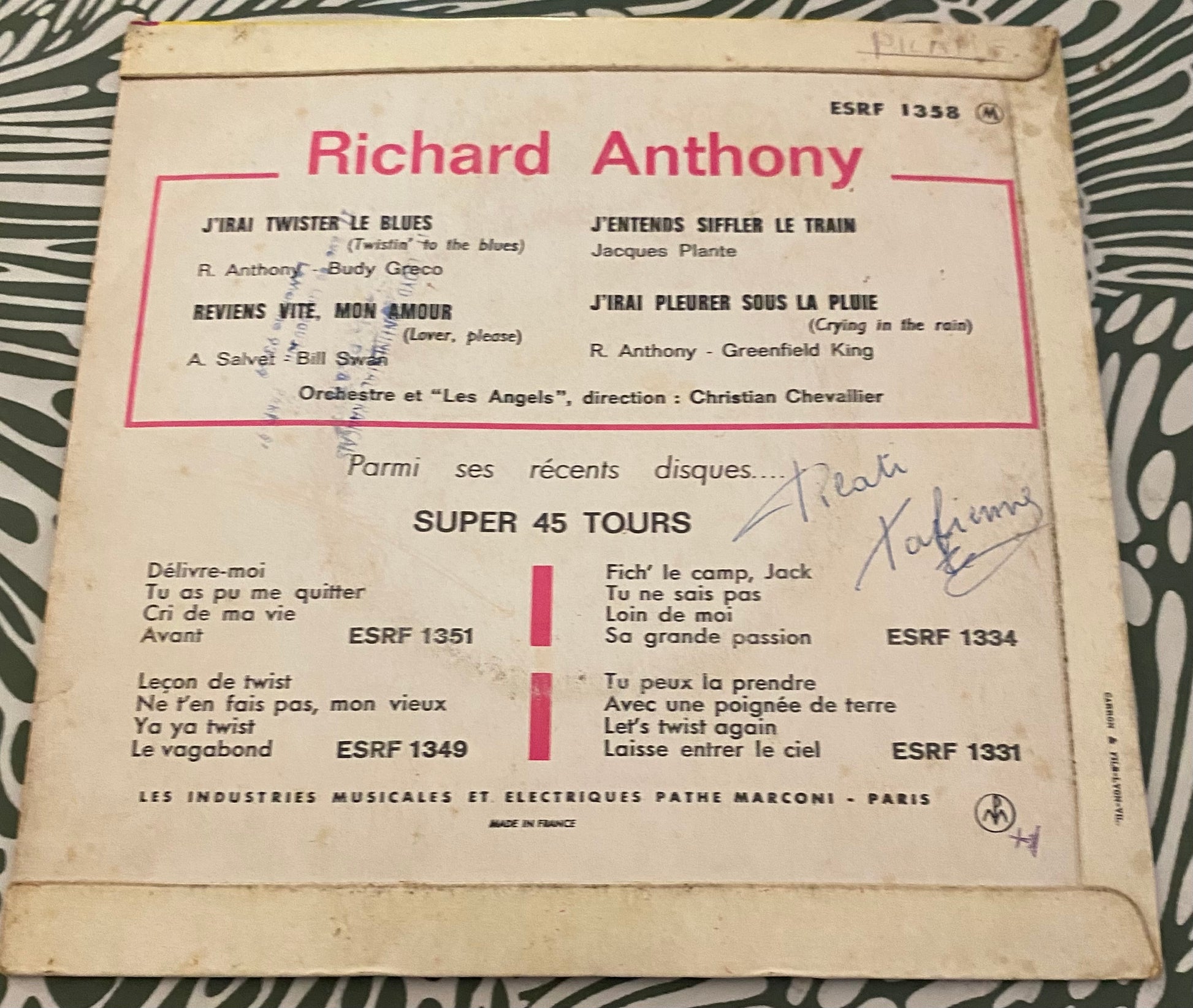 Disque vinyle 45 Tours Richard Anthony. J’irai twister le Blues