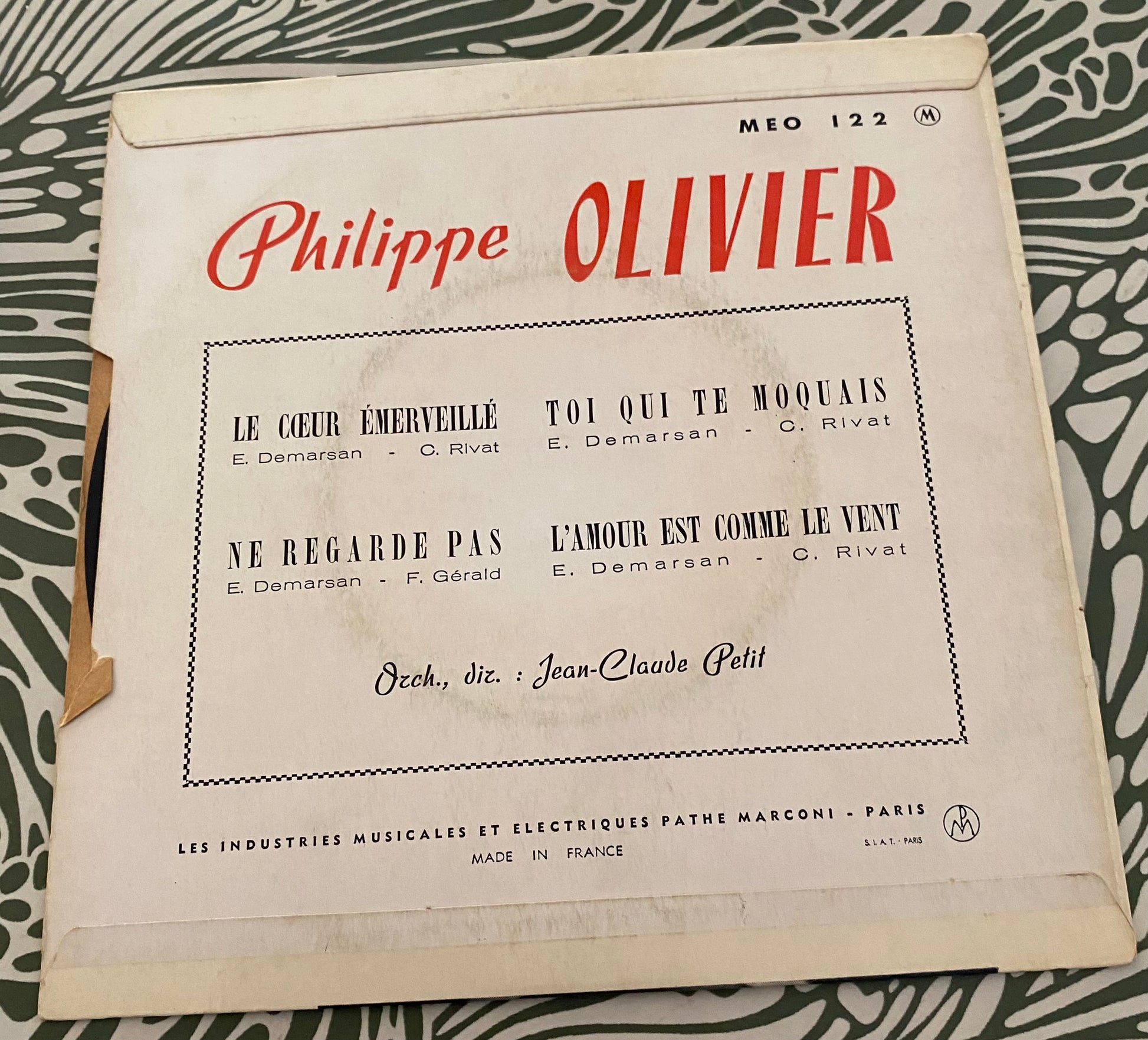 Disque vinyle 45 Tours Philippe Olivier. Le cœur émerveillé