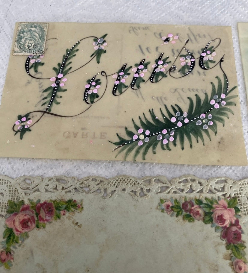 Cartes postales anciennes artisanales en carton et plastique début 1900 Lot de 6