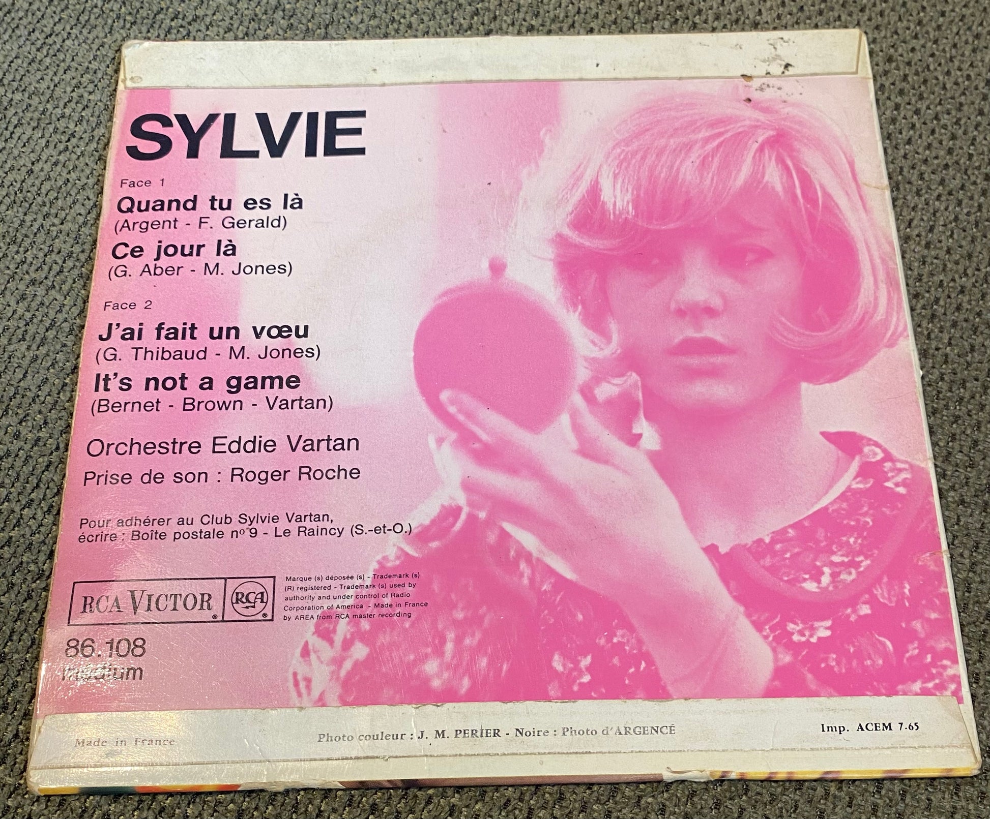 Disque vinyle 45 tours Sylvie Vartan. Quand tu es là.