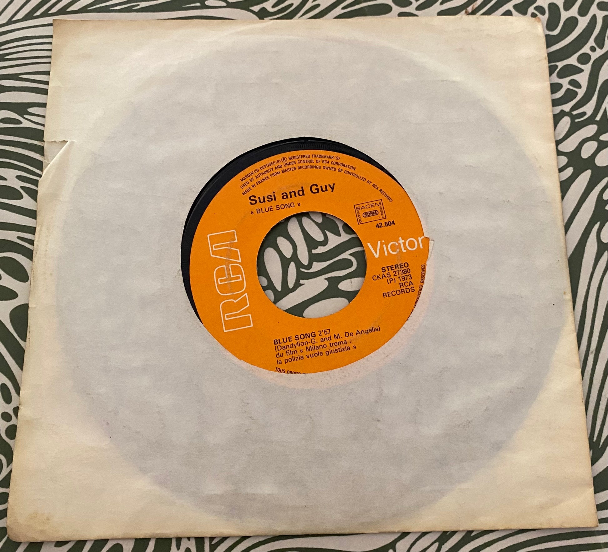 Disque vinyle 45 Tours Susi Lion And Guy. Blue Song 1973