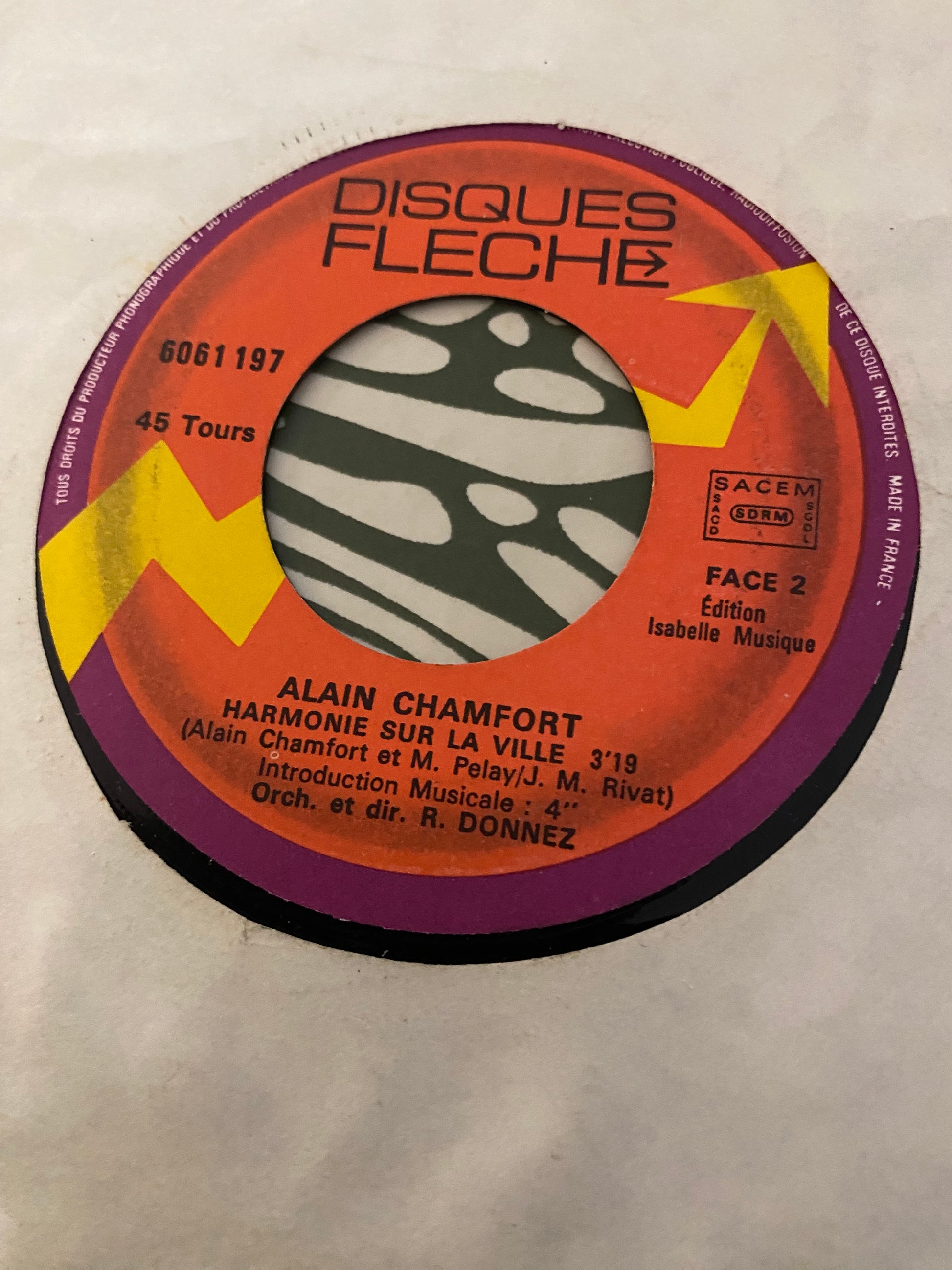 Disque vinyle 45 Tours Alain Chamfort. Adieu mon bébé chanteur