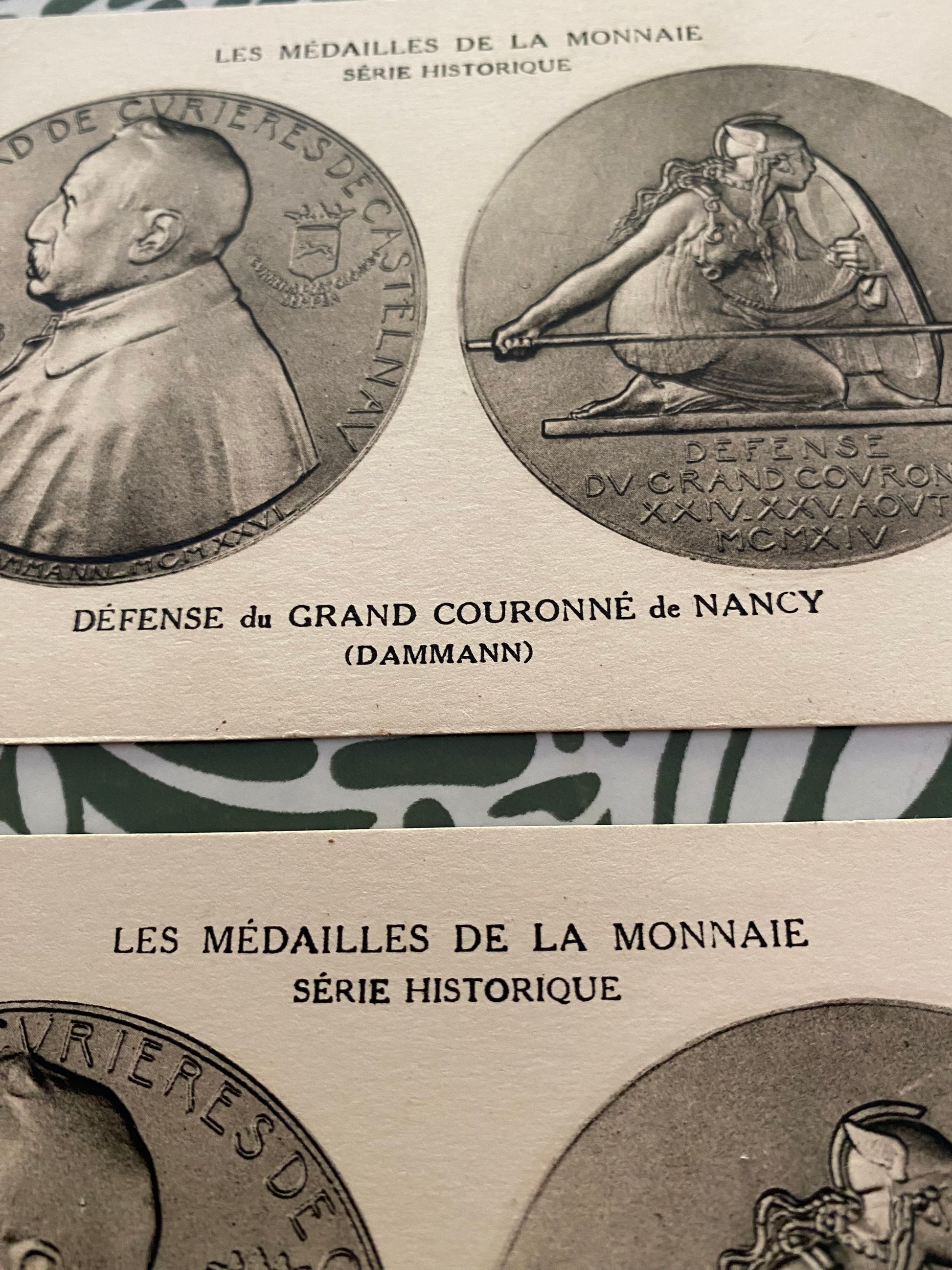 Carte postale ancienne les médailles de la monnaie. Serie historique. Défense du grand Couronné de Nancy. Lot de 2.