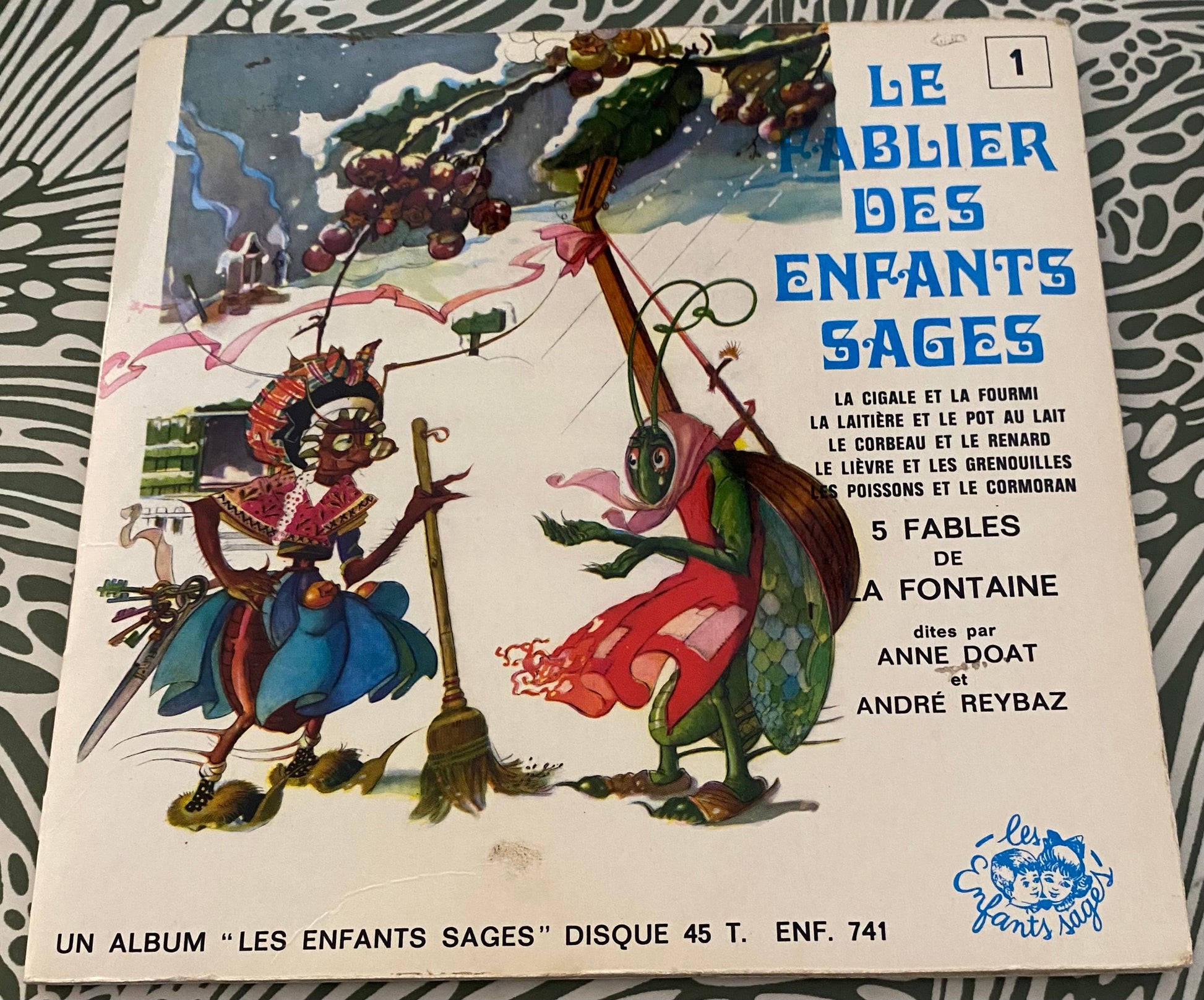 Disque vinyle 45 Tours. Le sablier des enfants sages. 5 fables de La Fontaine