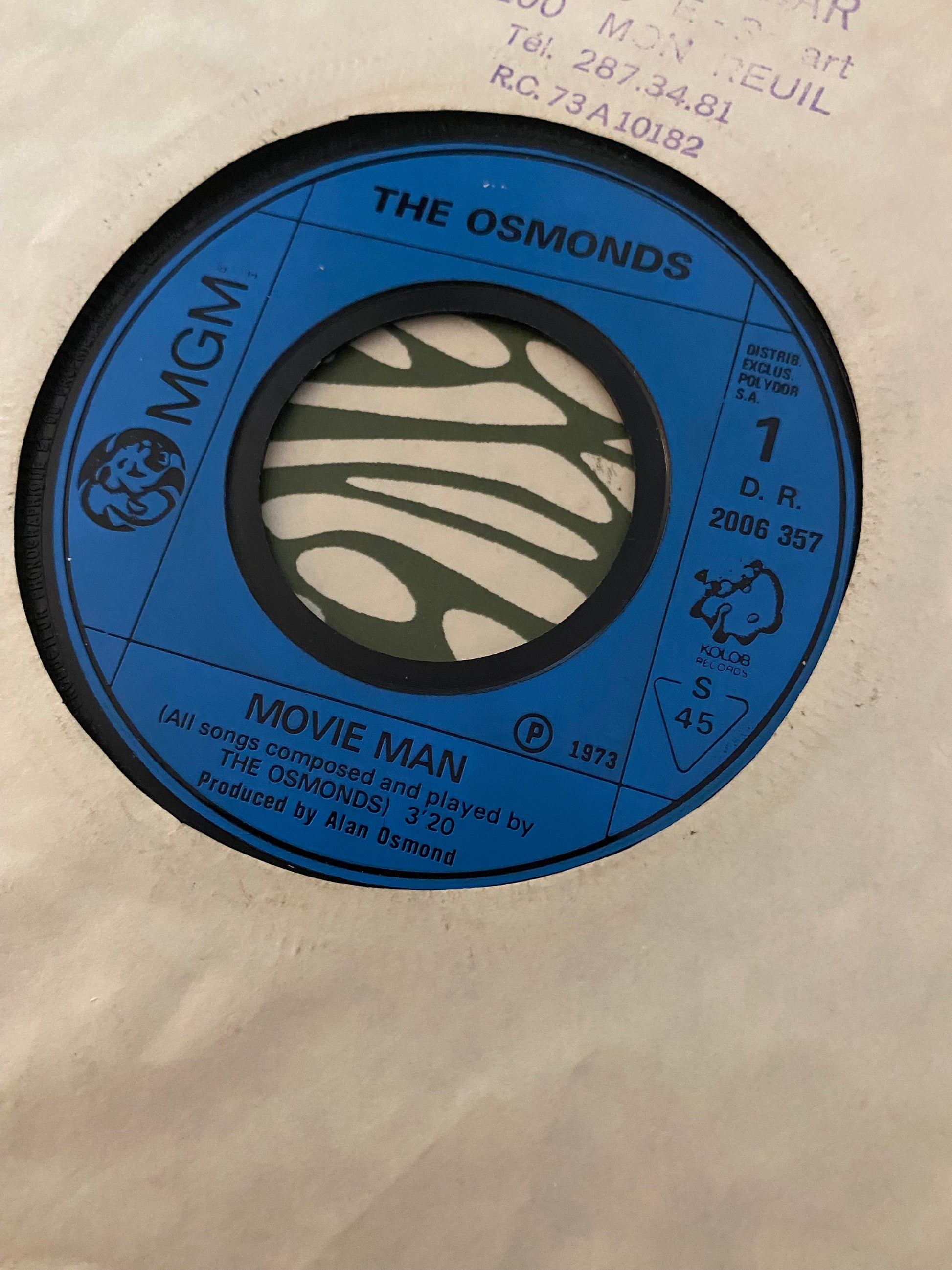 Disque vinyle 45 Tours The Osmonds. Movie Man 1973