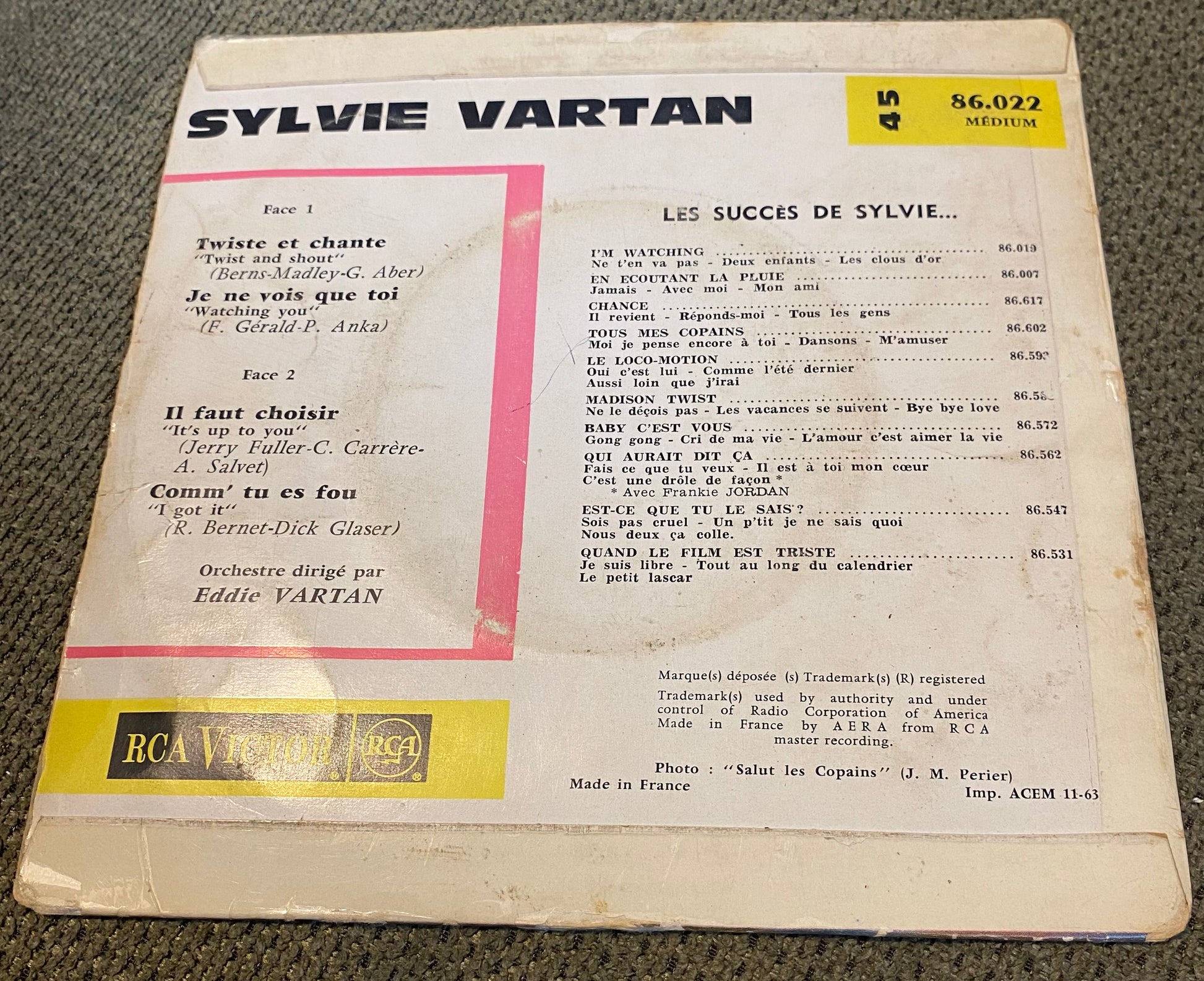 Disque vinyle 45 tours Sylvie Vartan. Twiste et chante