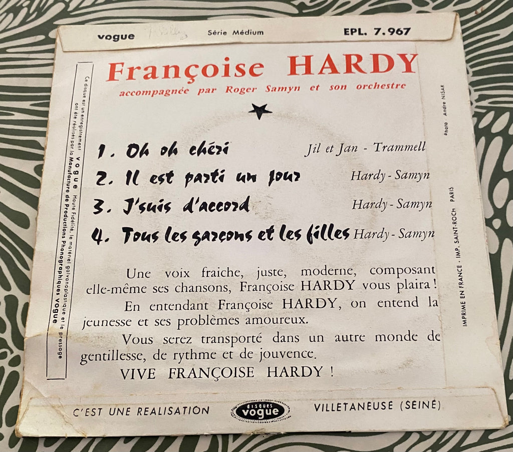 Disque vinyle 45 Tours Françoise Hardy. J’suis d’accord