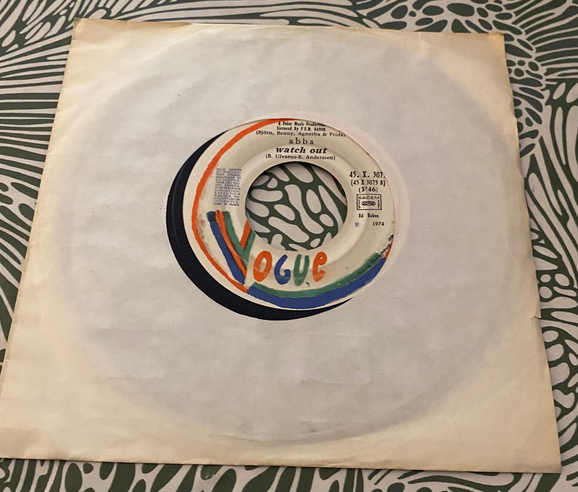 Disque vinyle 45 Tours ABBA. Waterloo 1974