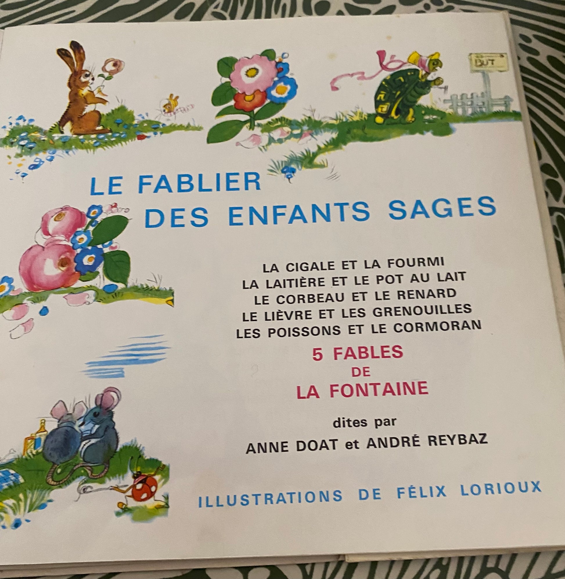 Disque vinyle 45 Tours. Le sablier des enfants sages. 5 fables de La Fontaine
