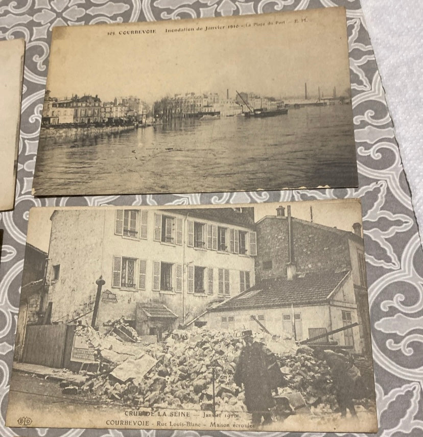 Cartes postales anciennes Courbevoie inondations de Janvier 1910 Lot de 7