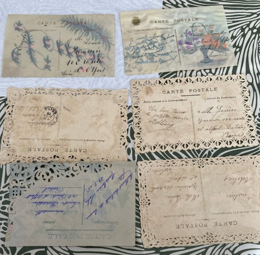 Cartes postales anciennes artisanales en carton et plastique début 1900 Lot de 6