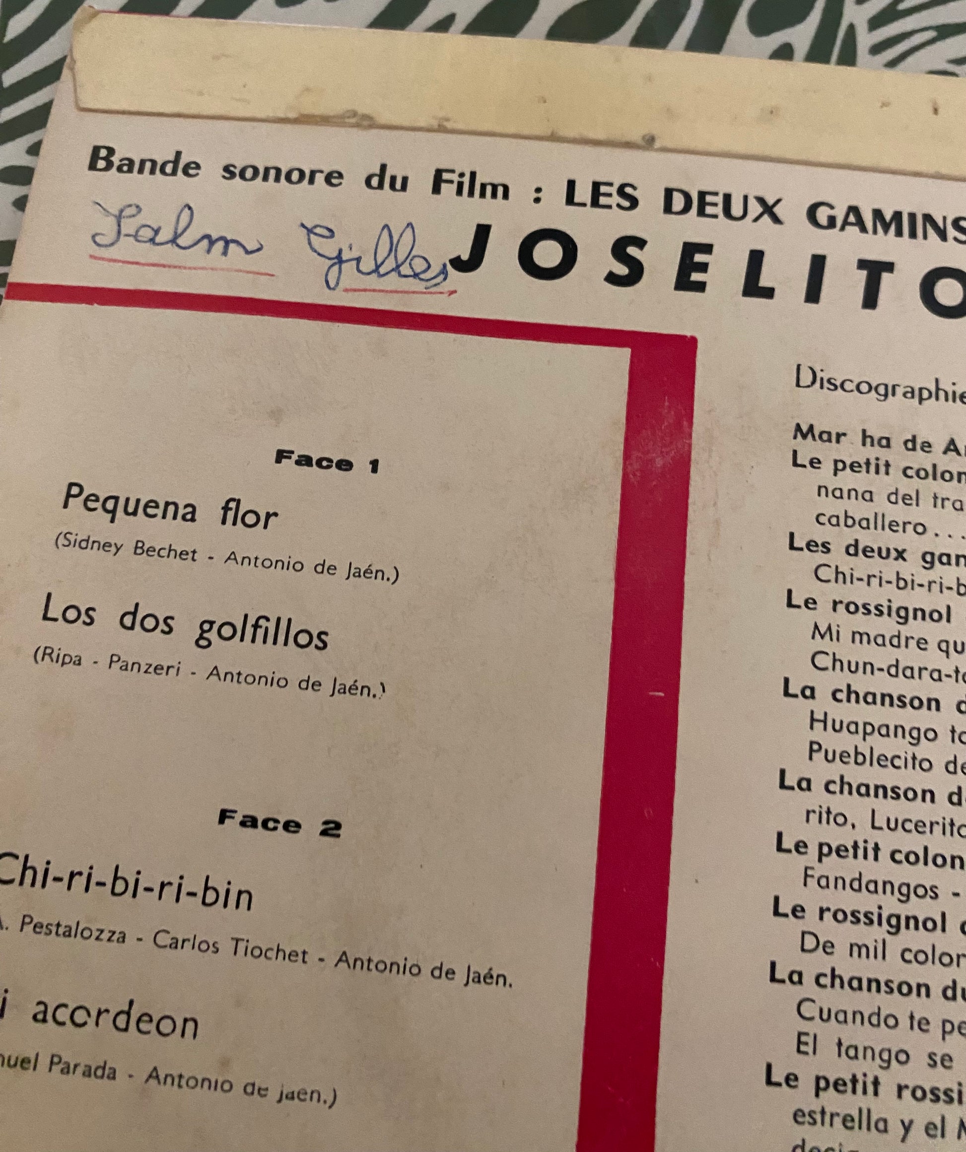 Disque vinyle 45 tours Joselito musique du film les deux gamins