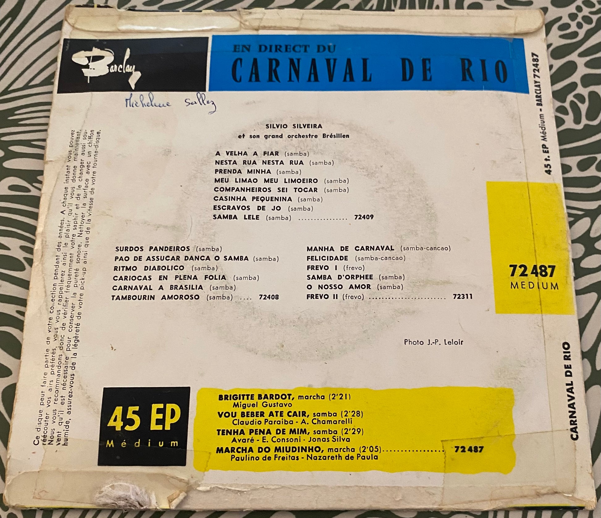 Disque vinyle 45 tours Brigitte Bardot Samba marcha du carnaval de Rio 1961