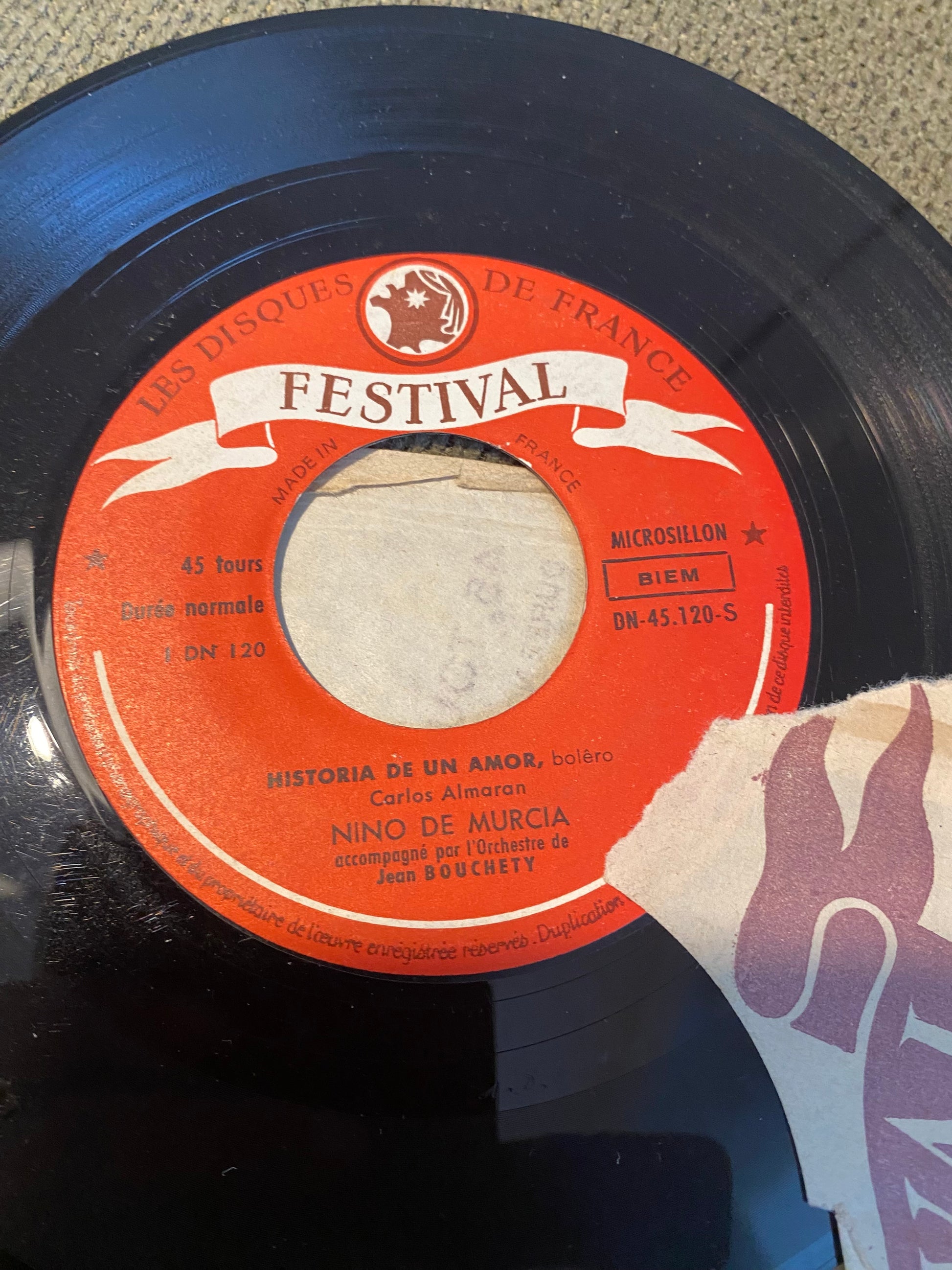 Disque vinyle Nino De Murcia. Historia de un Amor. Boléro Carlos Almaran