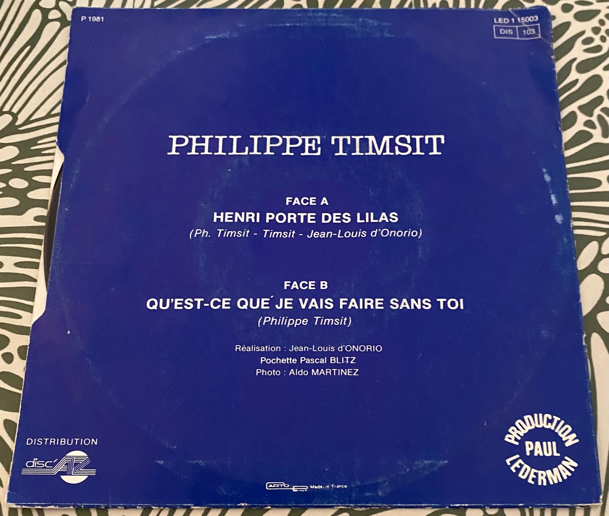 Disque vinyle 45 tours Philippe Timsit. Henri Porte des Lilas