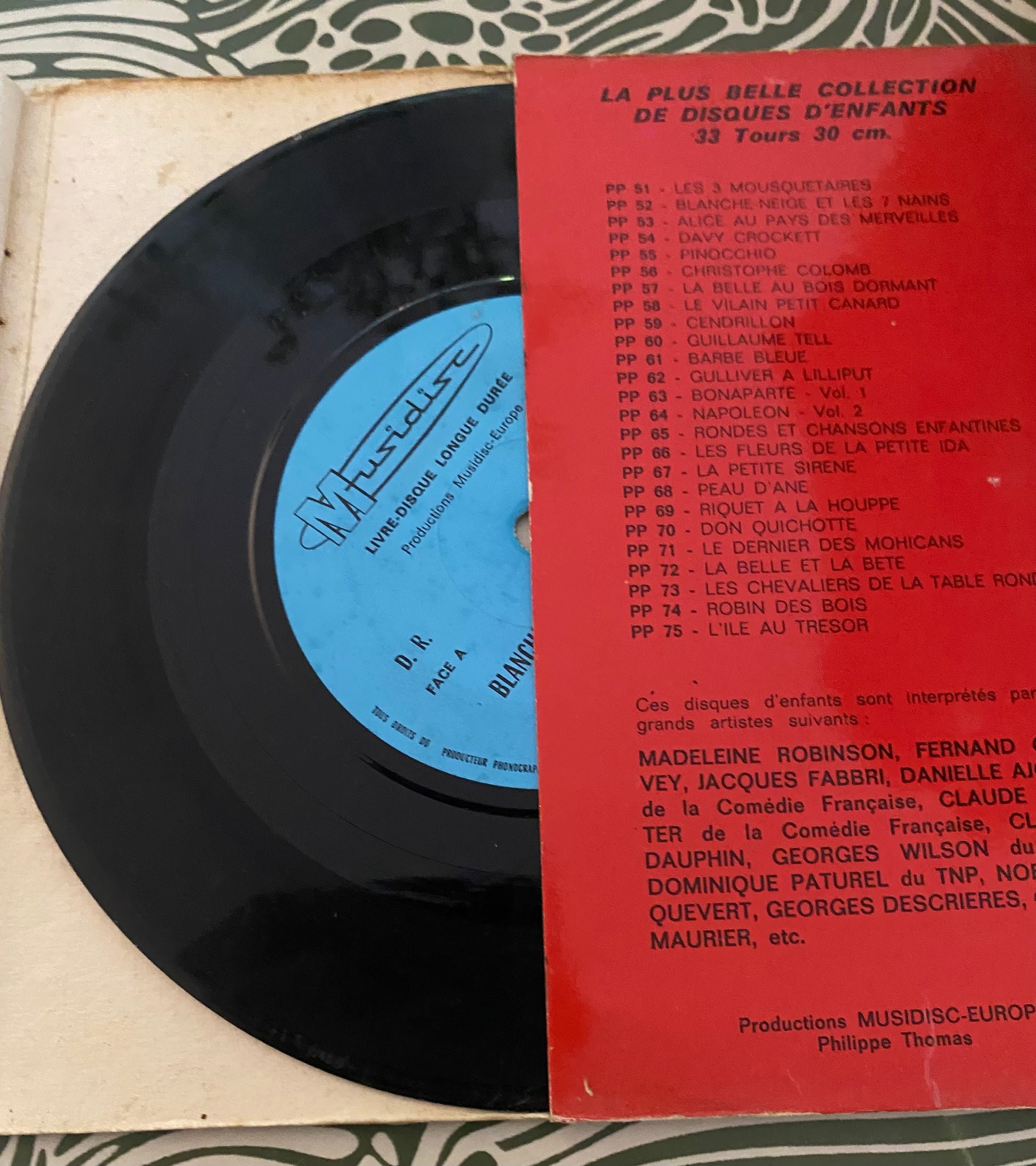 Disque vinyle livre blanche neige 33 Tours format 45. LD 512
