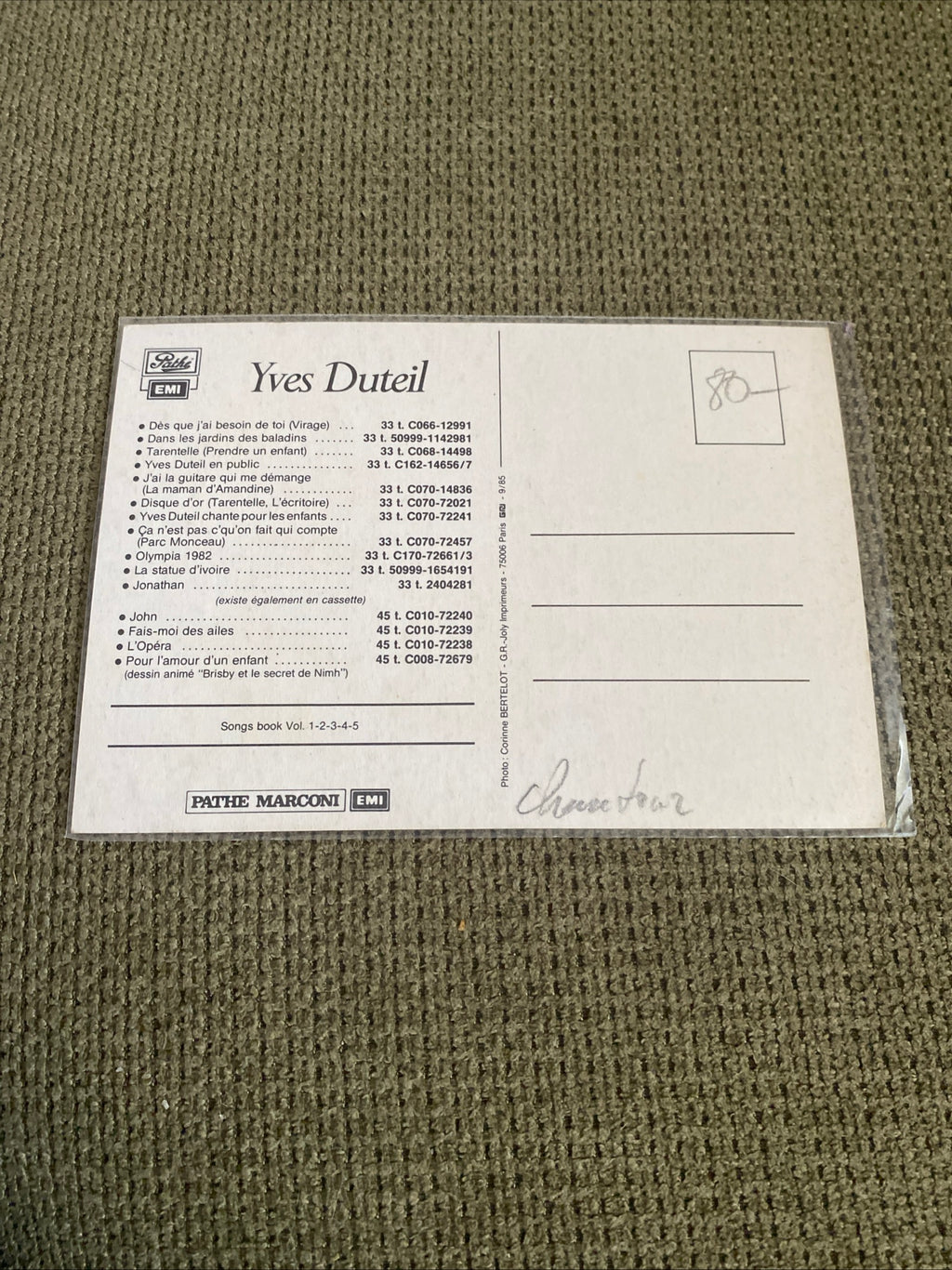 Carte postale carte promo dédicacée Yves Duteuil.