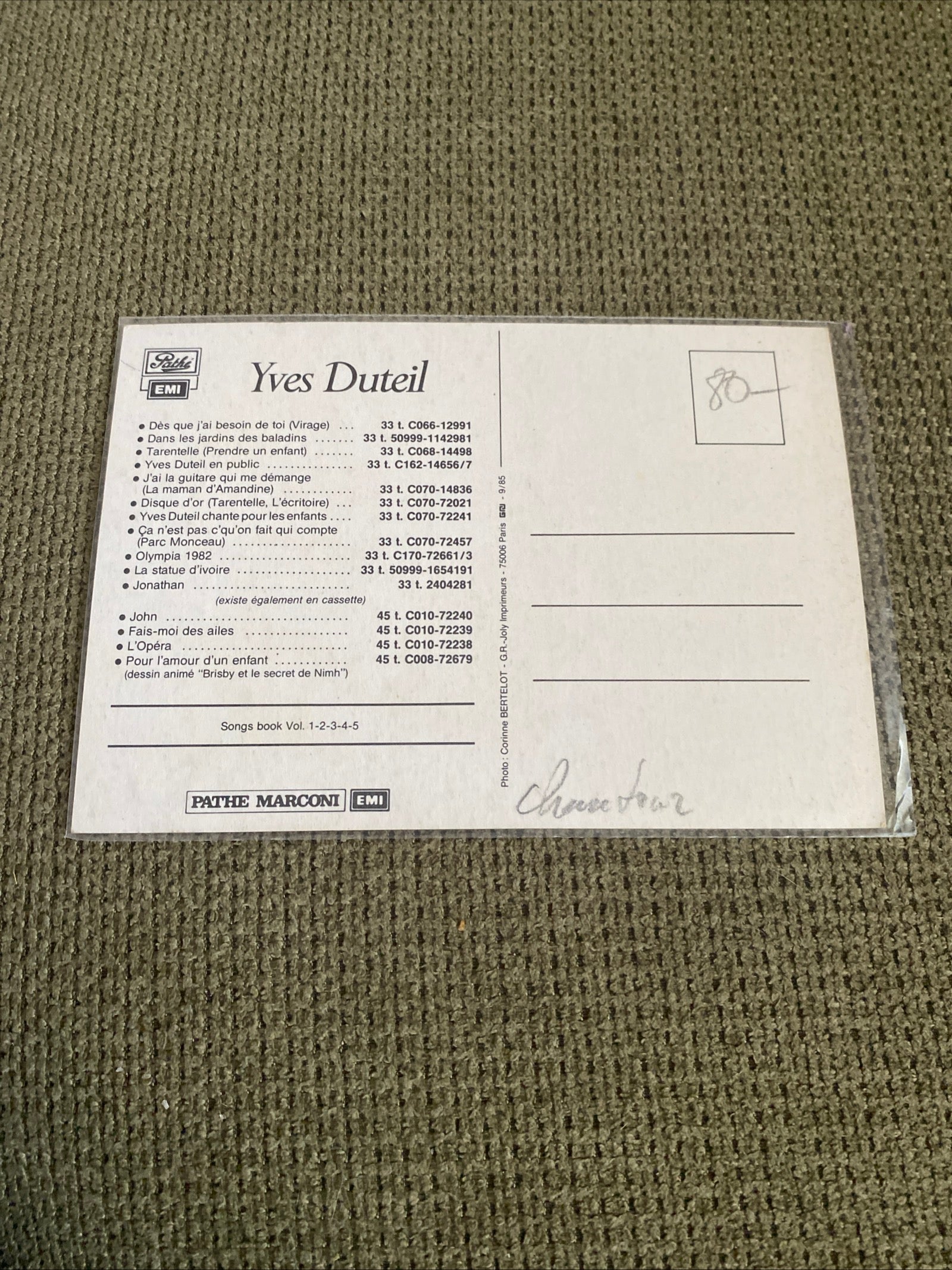 Carte postale carte promo dédicacée Yves Duteuil.