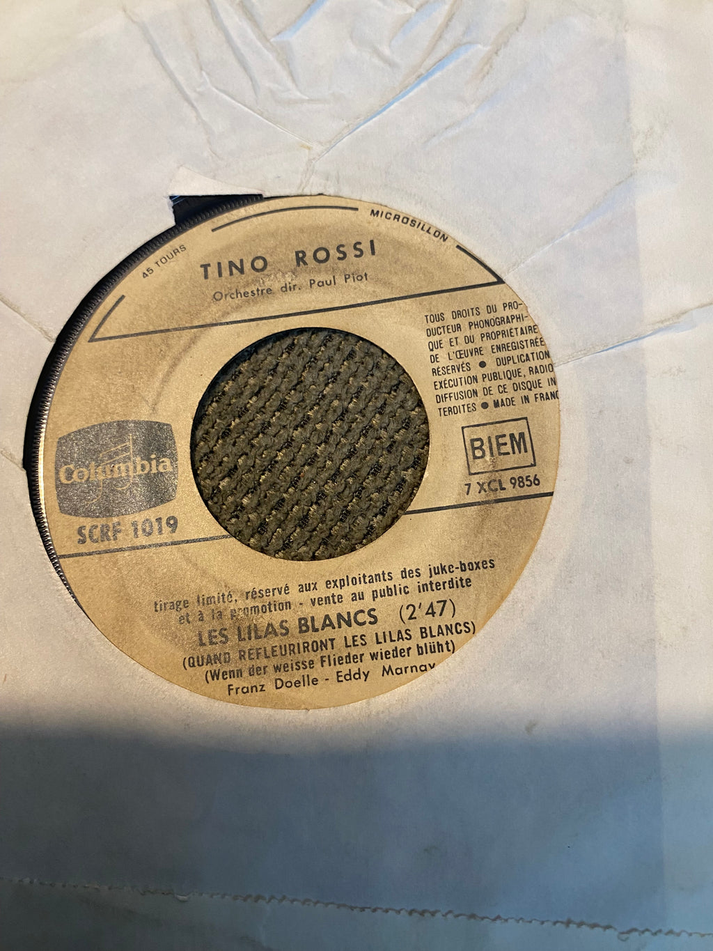 Disque vinyle 45 tours Tino Rossi. Une rose