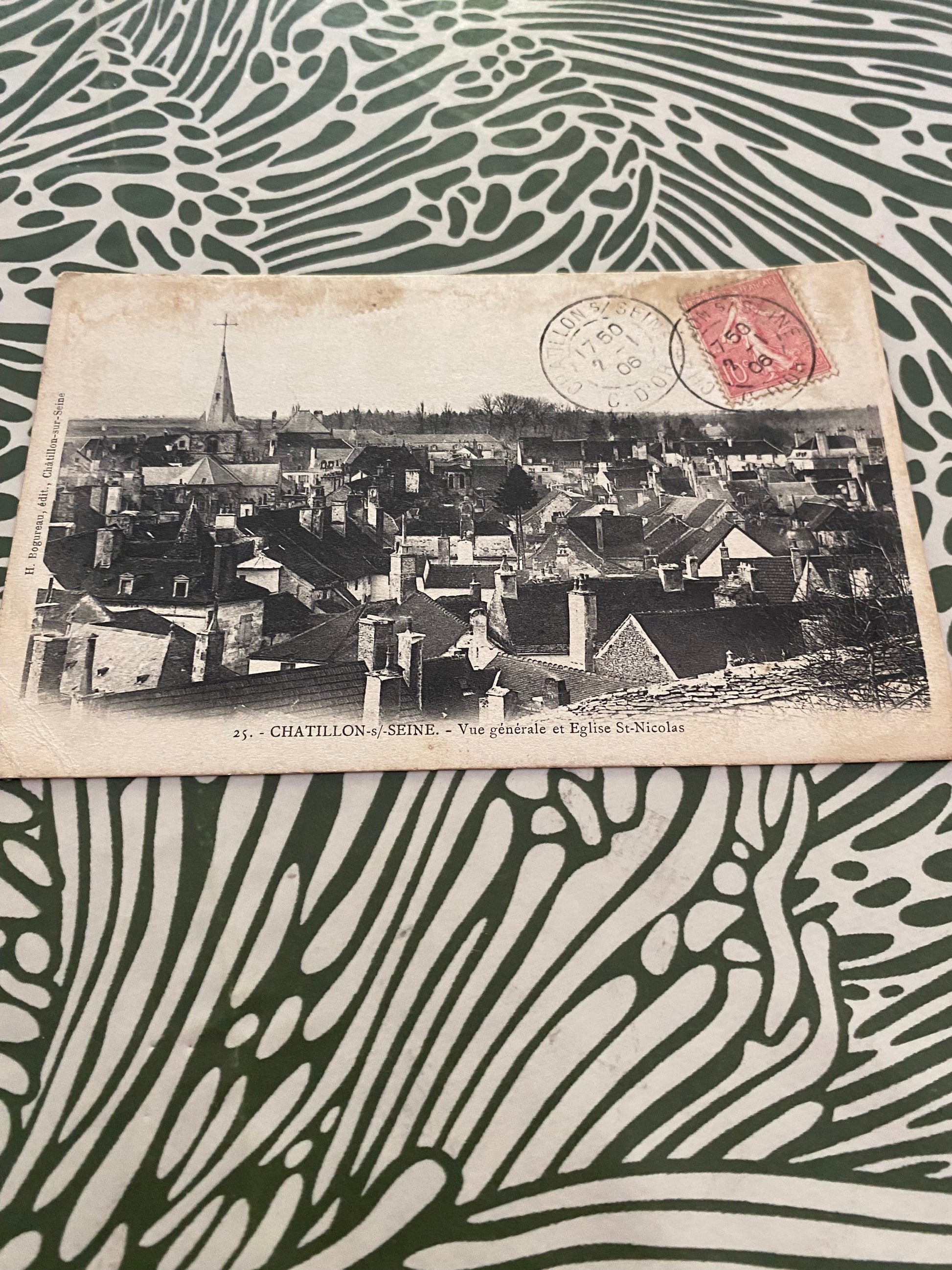 Carte postales ancienne Chantillon sur Seine. Vue générale et église saint Nicolas. 1906