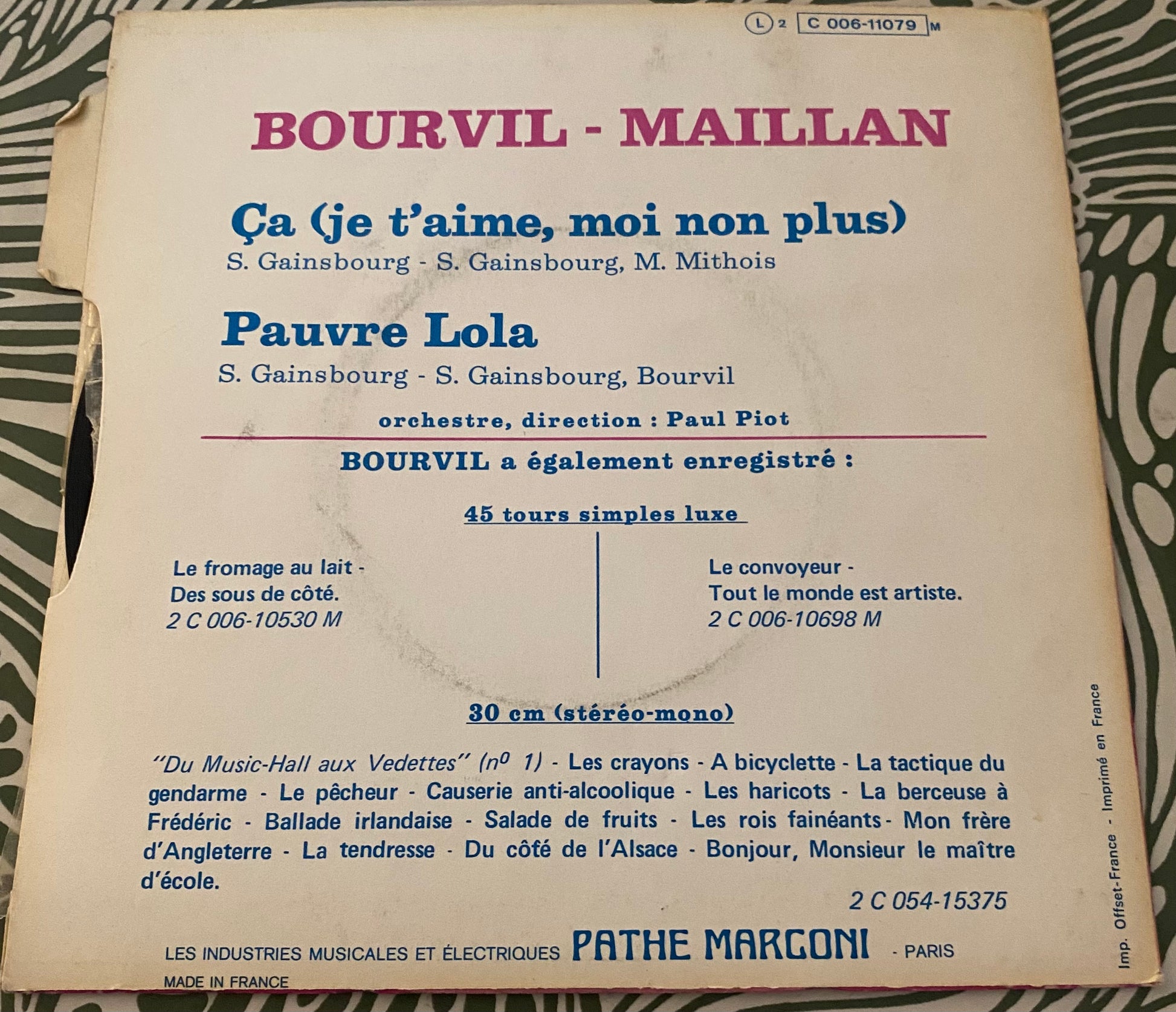 Disque vinyle 45 tours Bourvil-Maillan Ça, je t’aide moi non plus