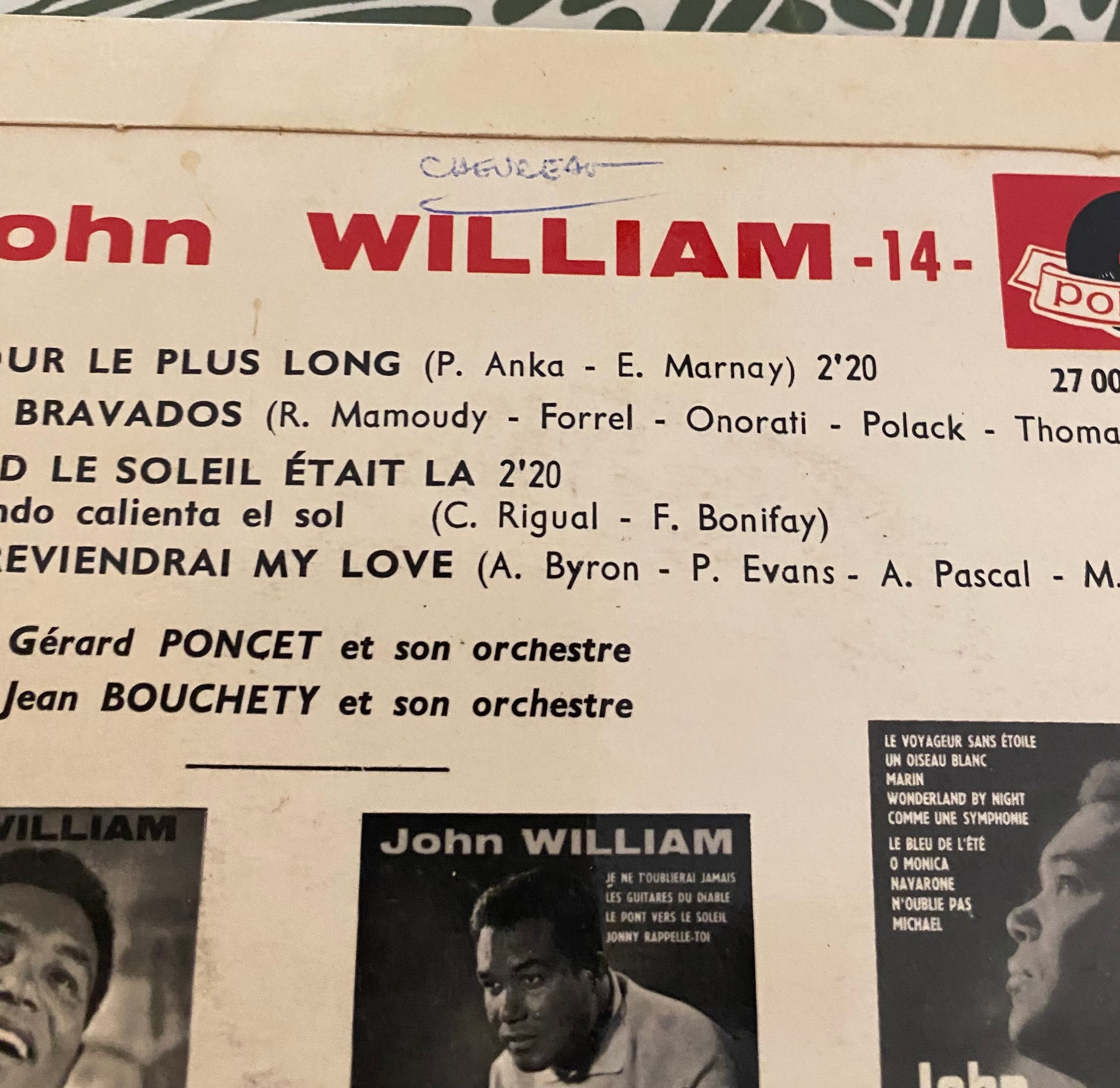 Disque vinyle 45 tours John William. Le jour le plus long
