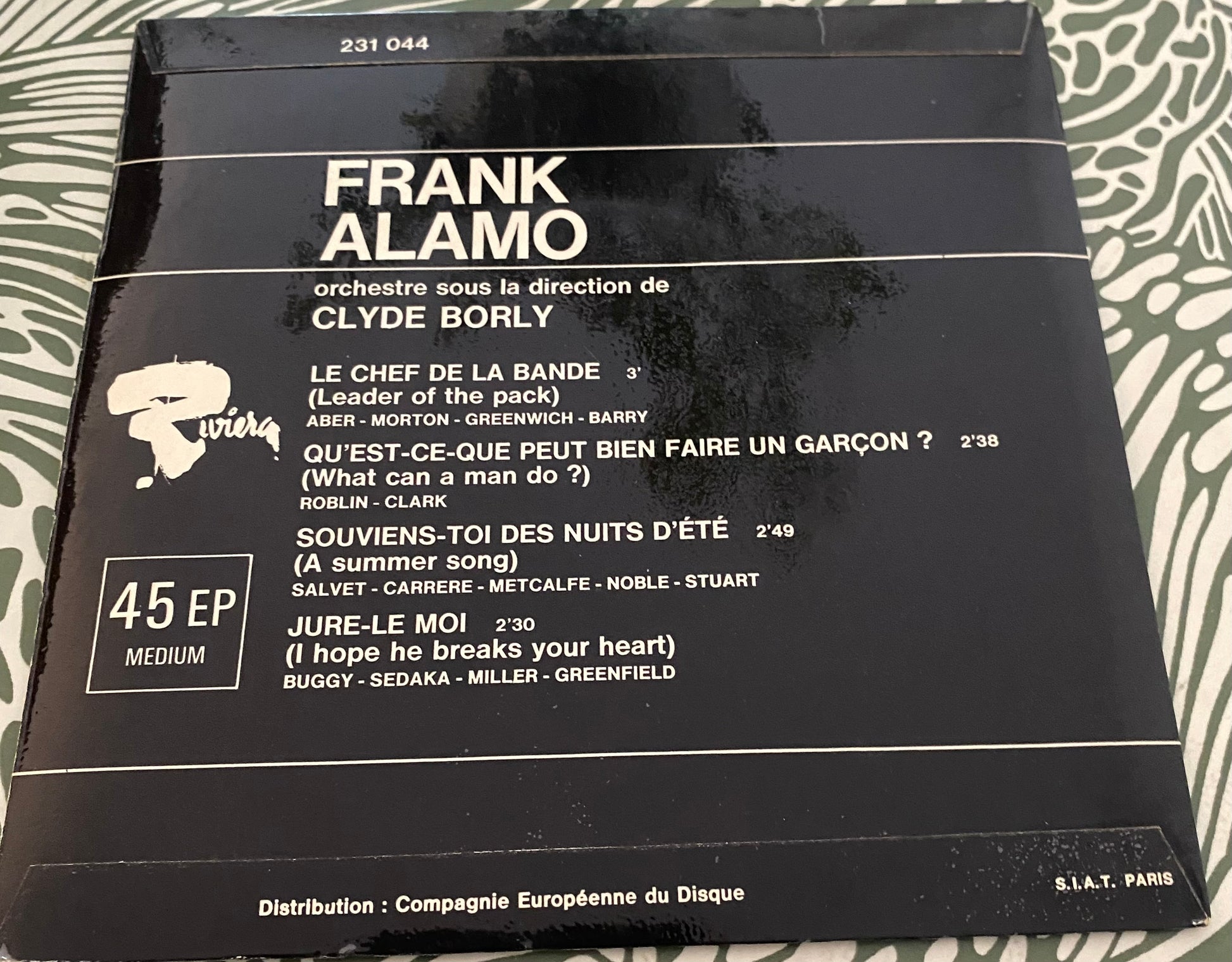 Disque vinyle 45 Tours Frank Alamo. Le chef de la bande