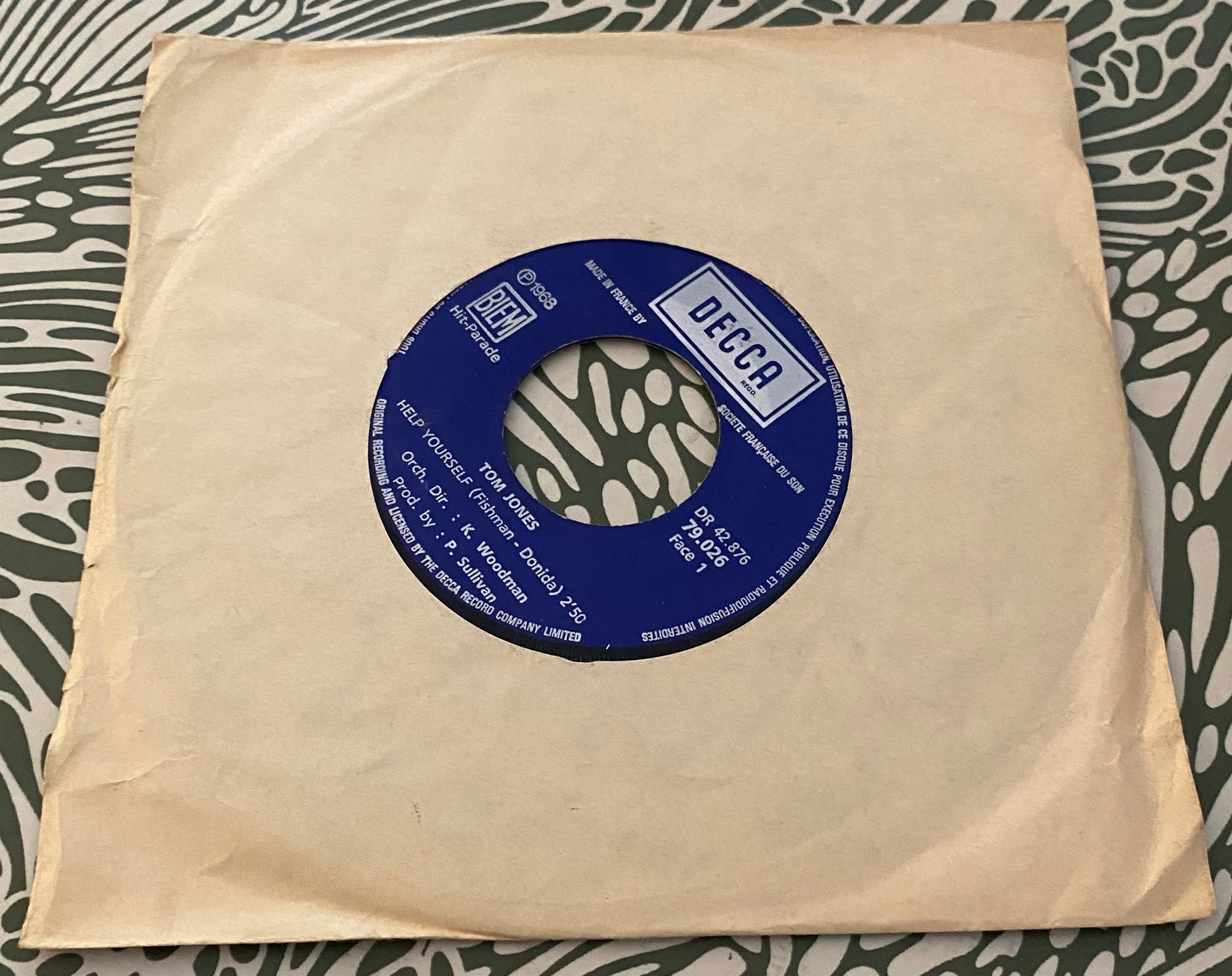 Disque vinyle 45 Tours Tom Jones. Help yourself 1968