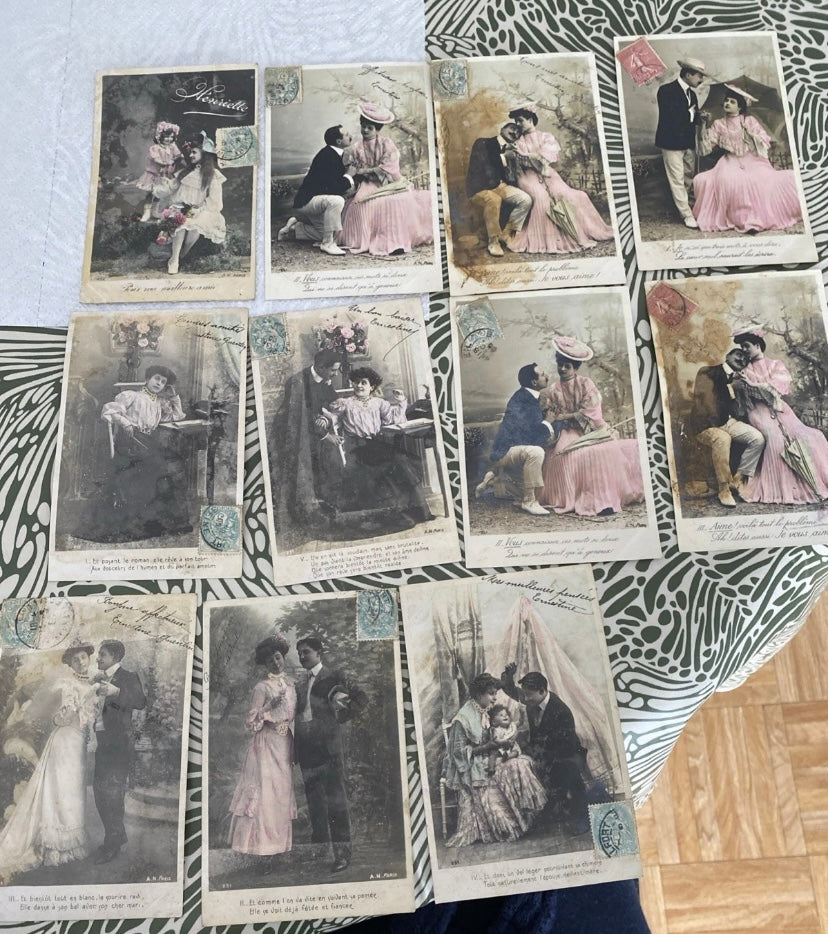 Cartes postales anciennes Fantasy Couples. Édition A. N Paris Lot de 11
