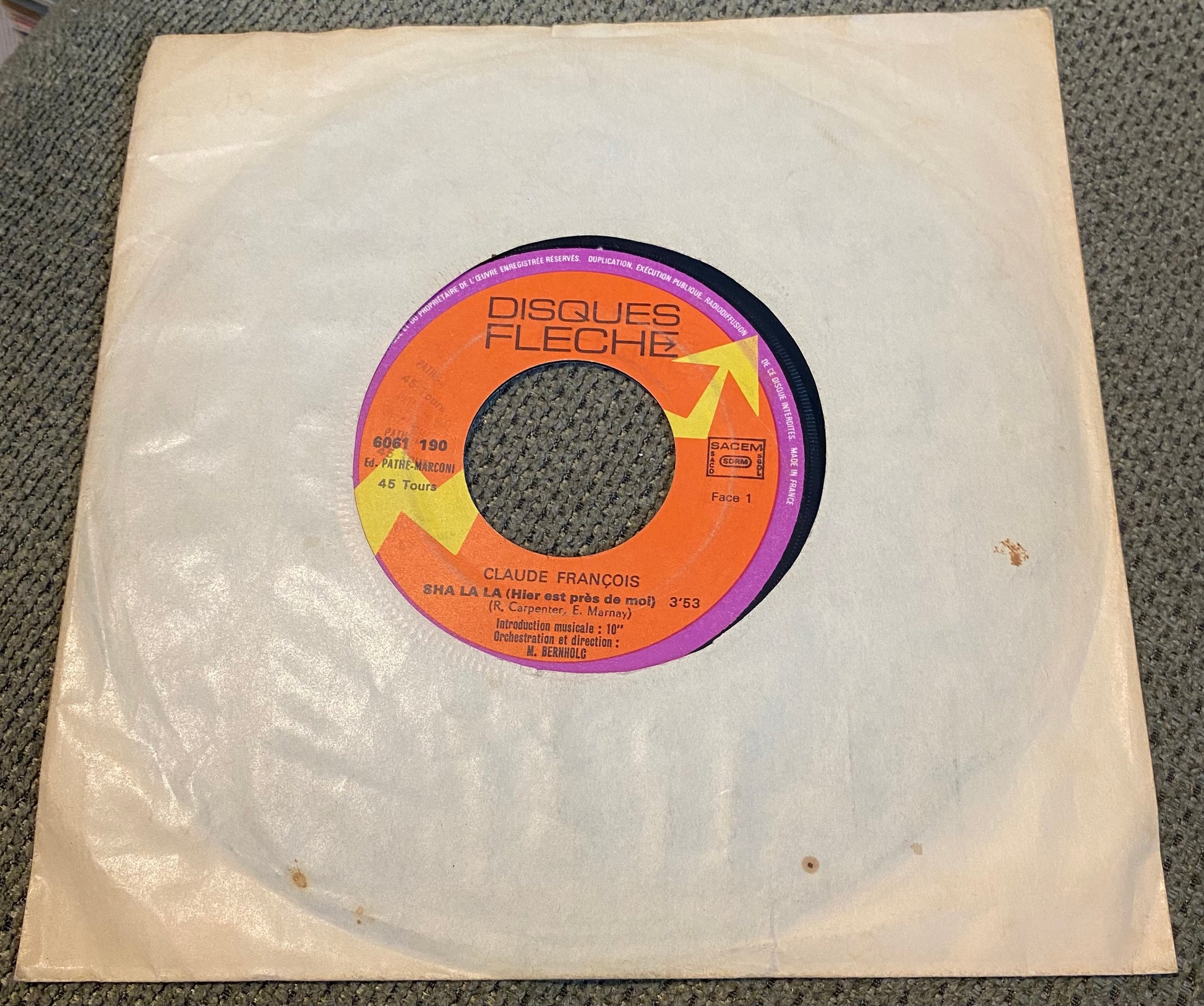 Disque vinyle 45 Tours Claude François. Sha la la