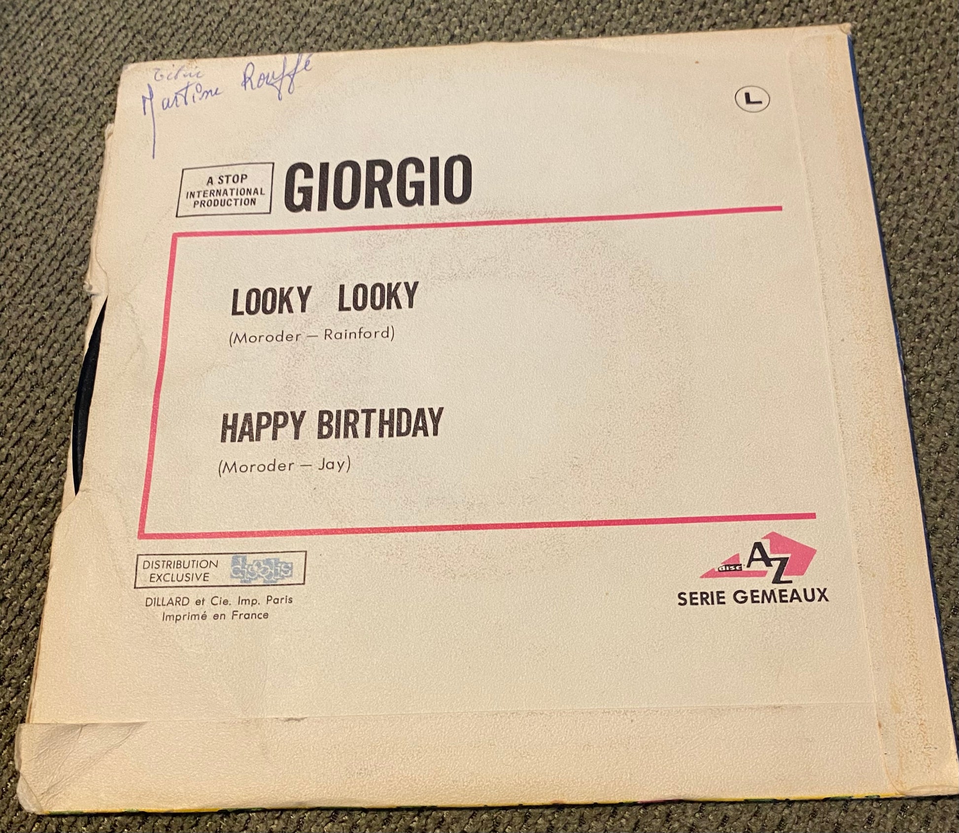 Disque vinyle 45 tours Giorgio. Looky Looky