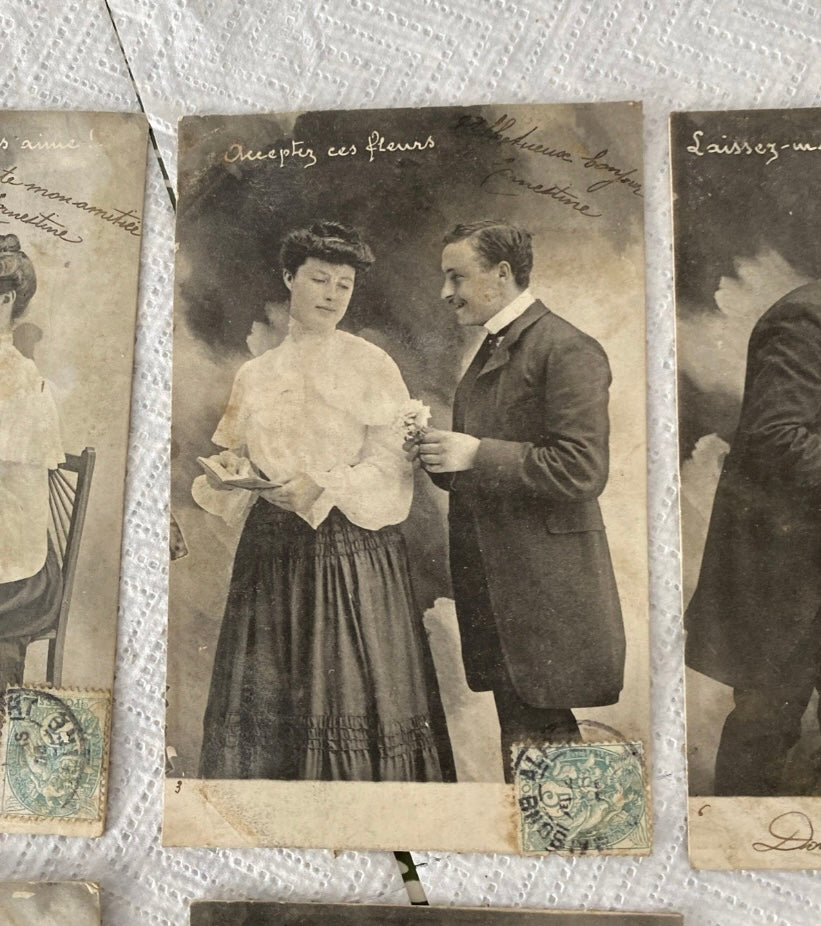 Cartes postales anciennes Fantasy couples Lot de 7 début 1900