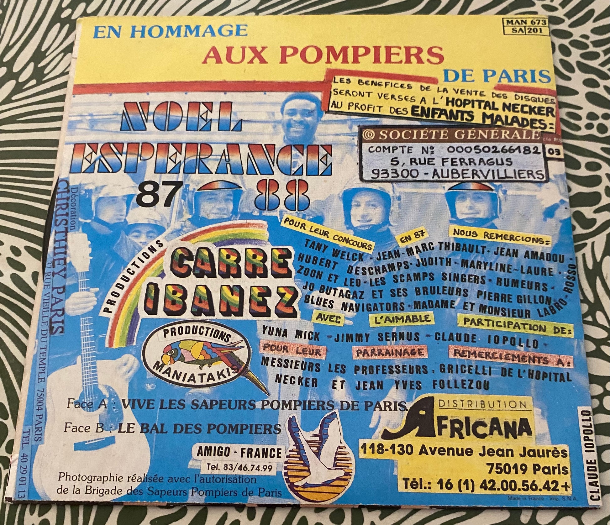 Disque vinyle 45 Tours Yuna Mick. Vive les sapeurs pompiers de paris