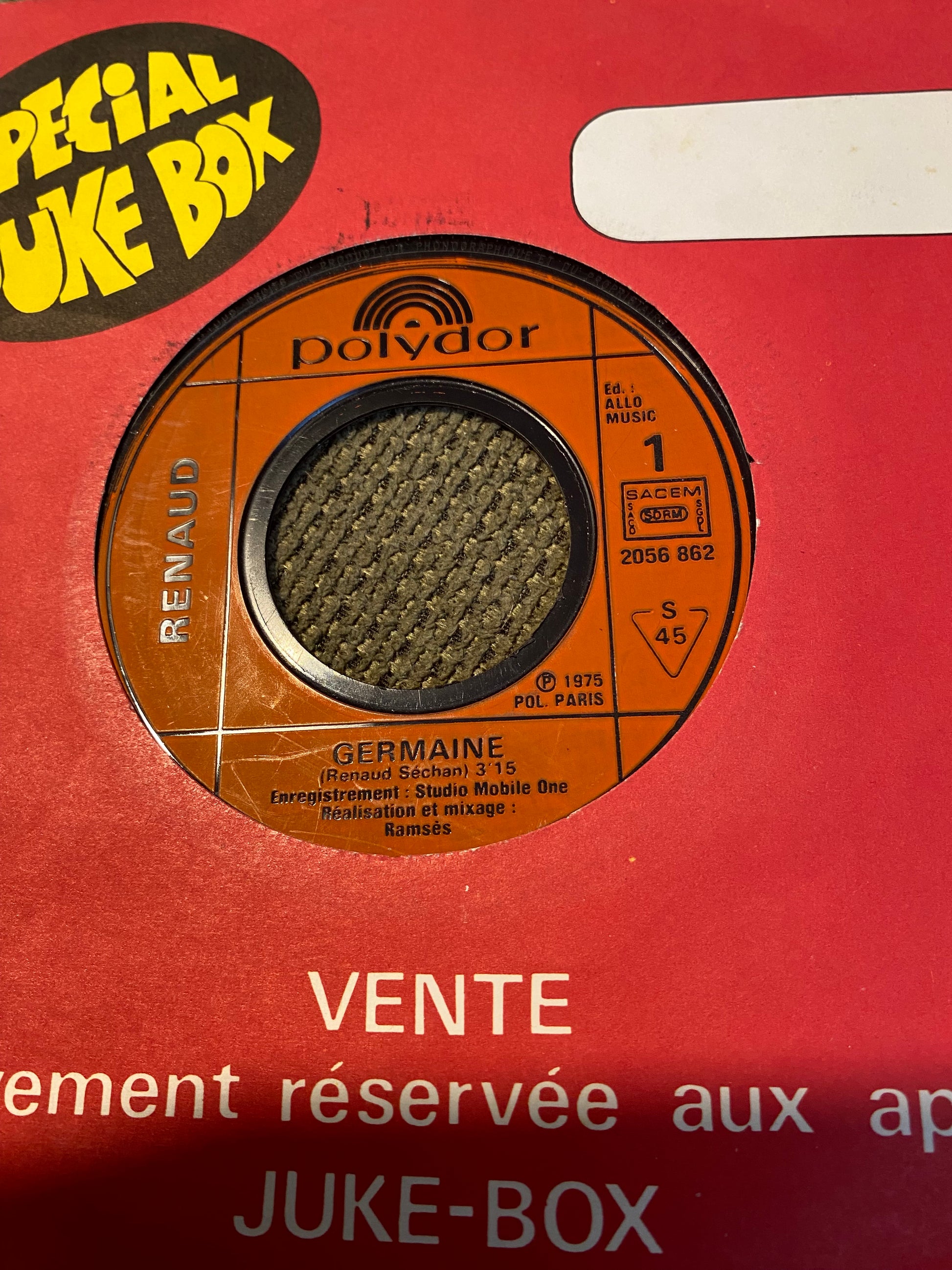 Disque vinyle 45 tours Renaud. Germaine 1975