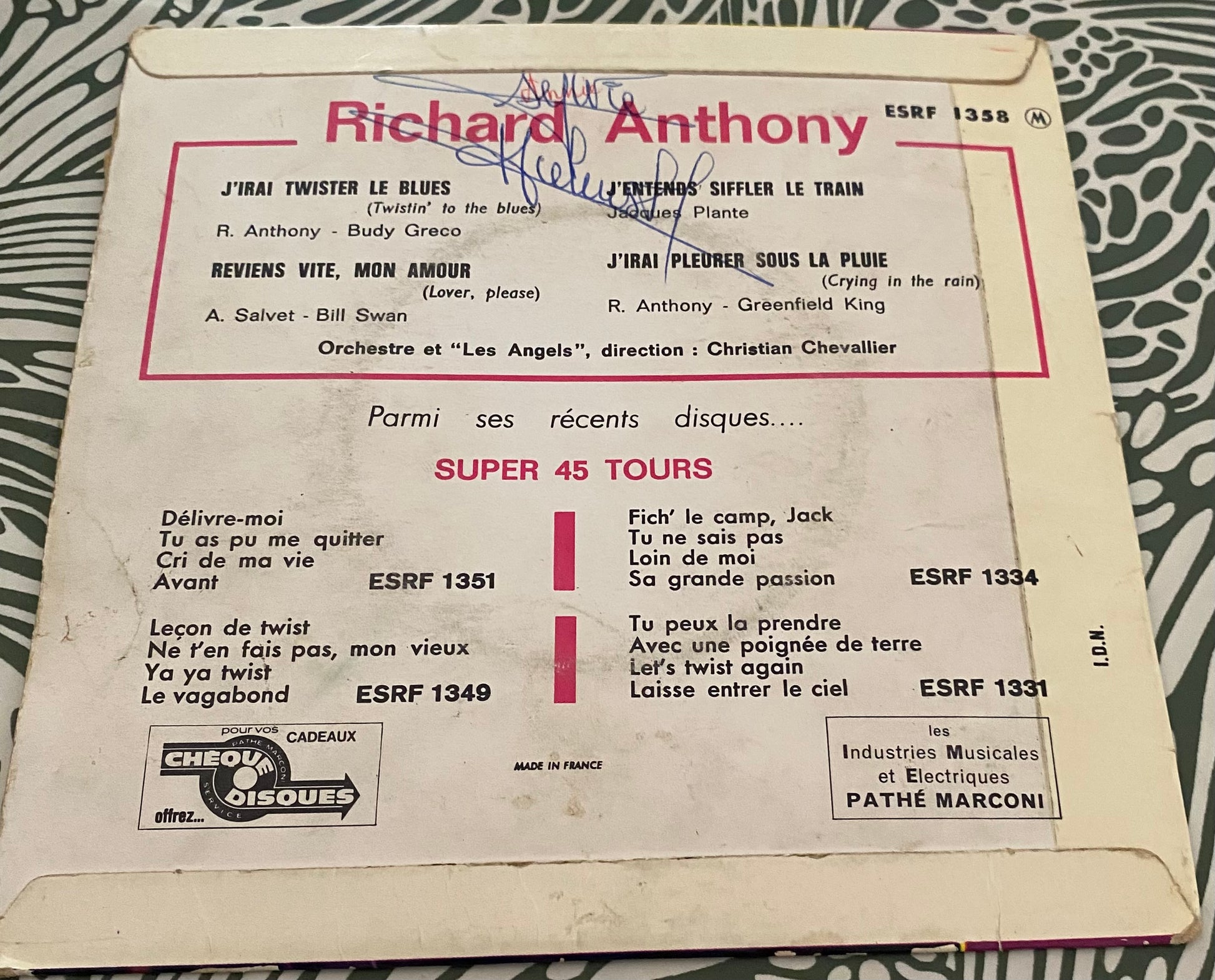 Disque vinyle 45 Tours Richard Anthony. J’irai twister le blues