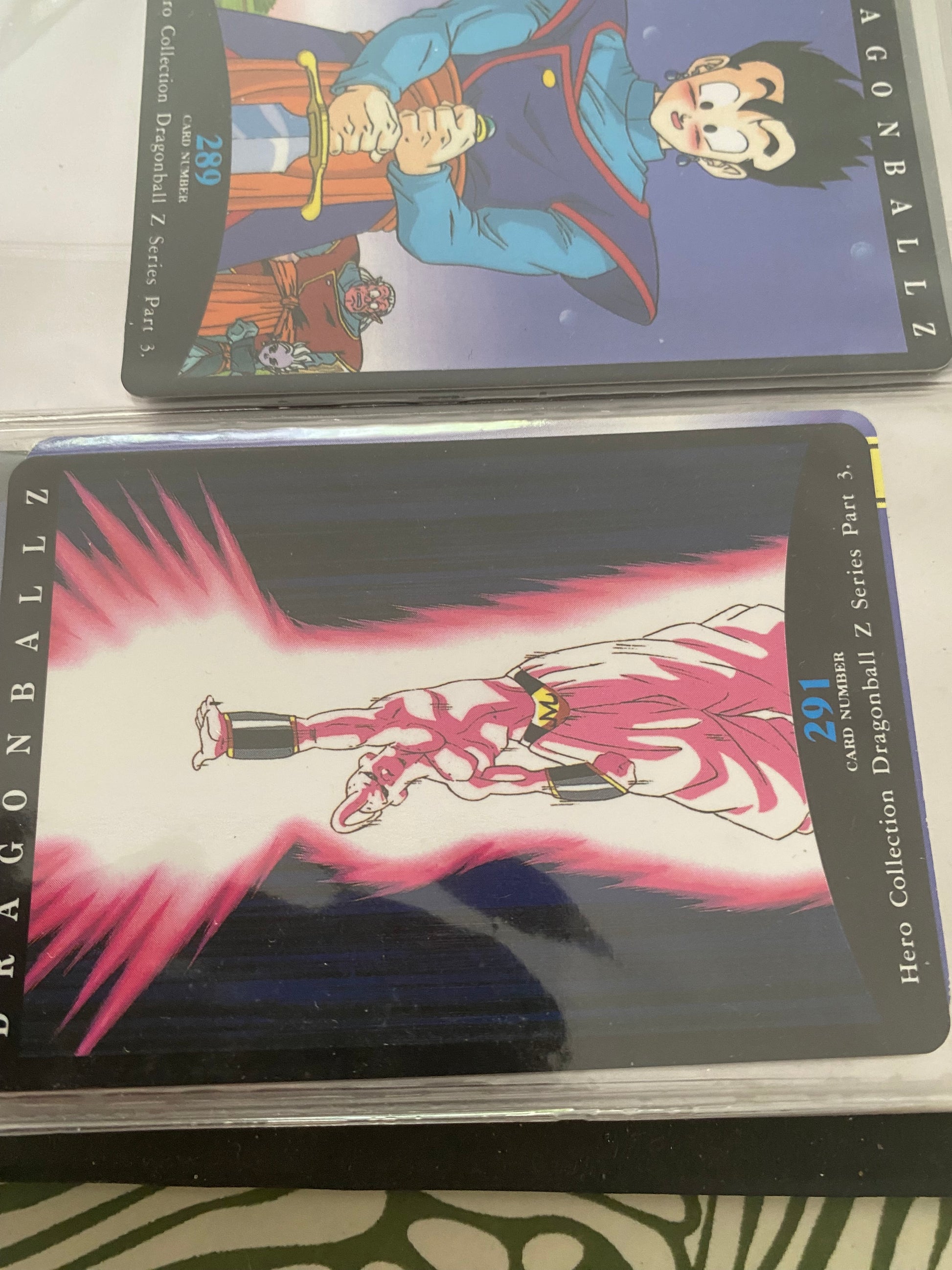 Dragon Ball Z part 3. Cartes de collection numéro 287.288.289.291. Lot de 4.