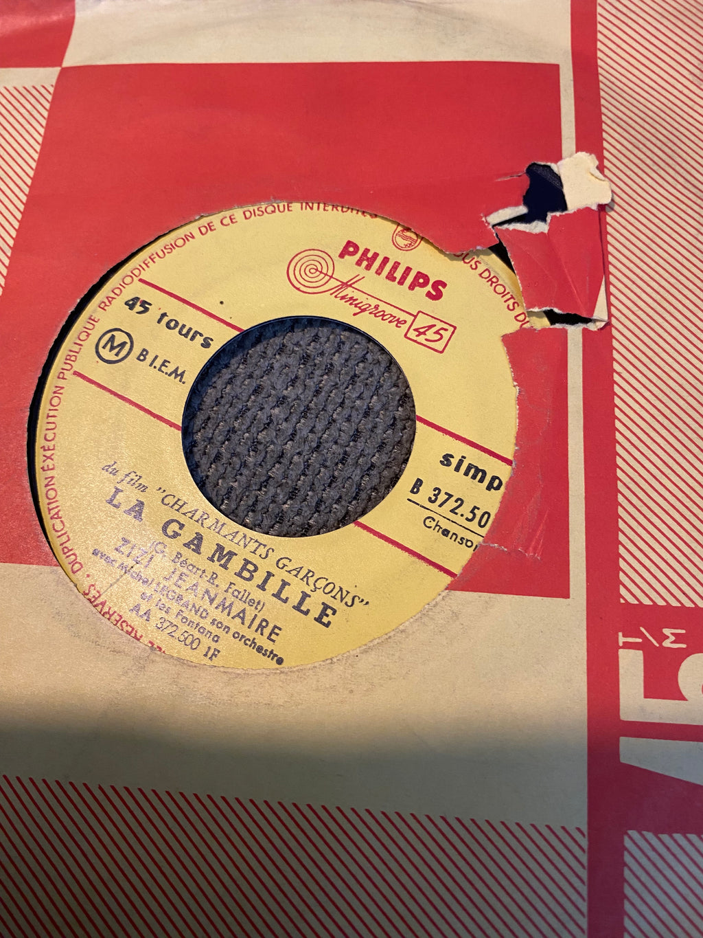 Disque vinyle 45 tours Zizi Jeanmaire et Philippe Clay du film charmants garçons La Gambille