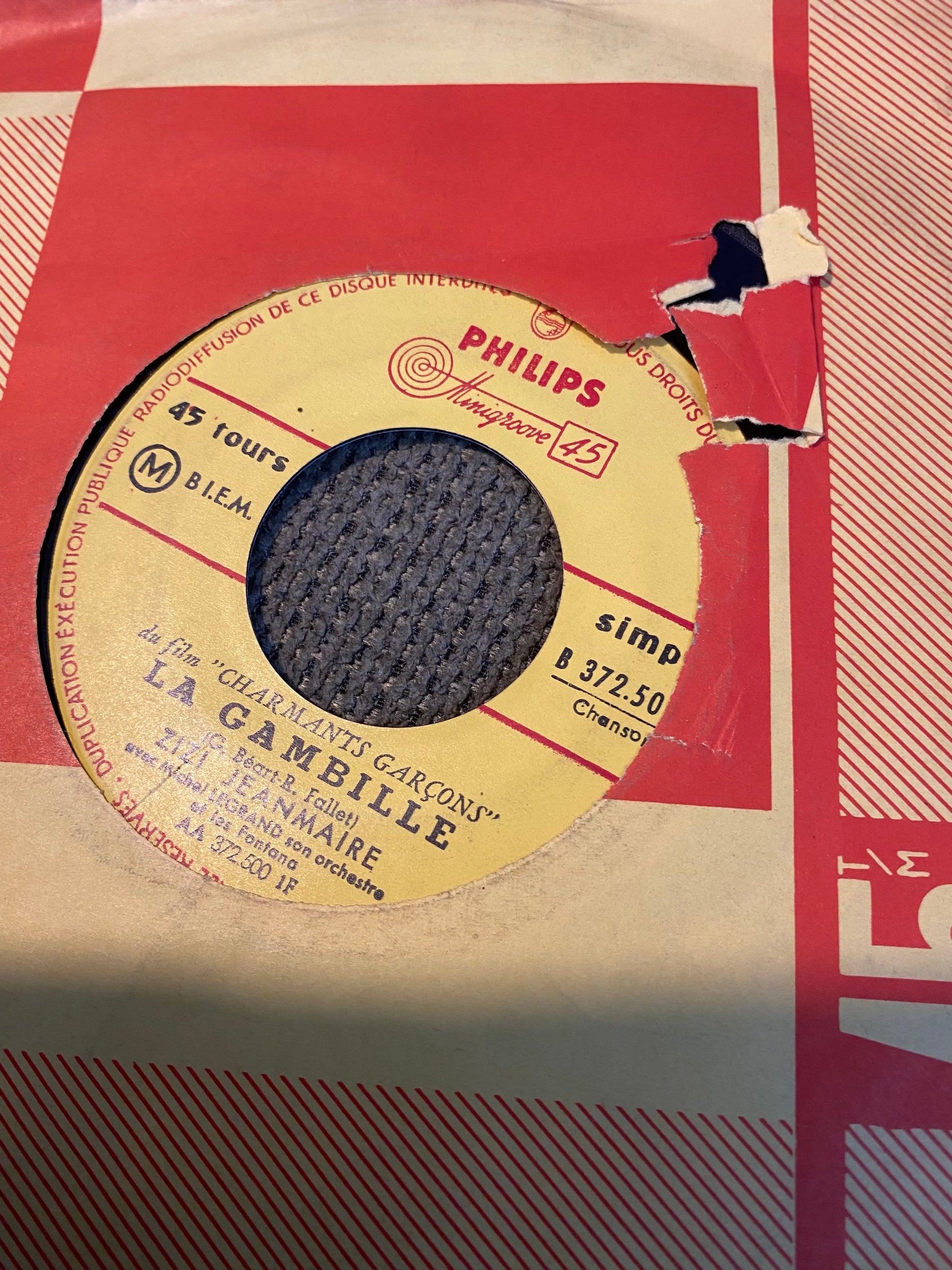 Disque vinyle 45 tours Zizi Jeanmaire et Philippe Clay du film charmants garçons La Gambille