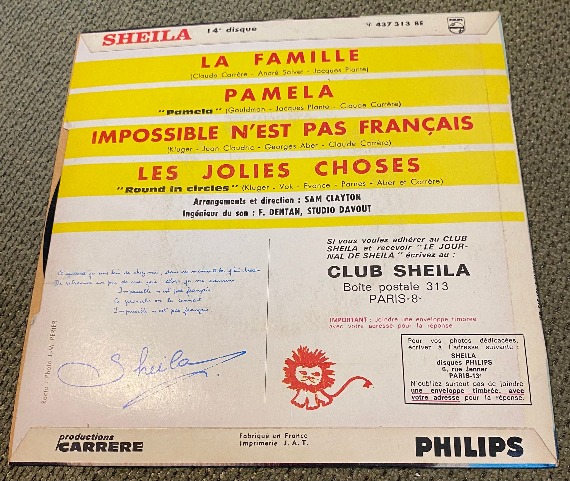 Disque vinyle 45 Tours Sheila. La famille