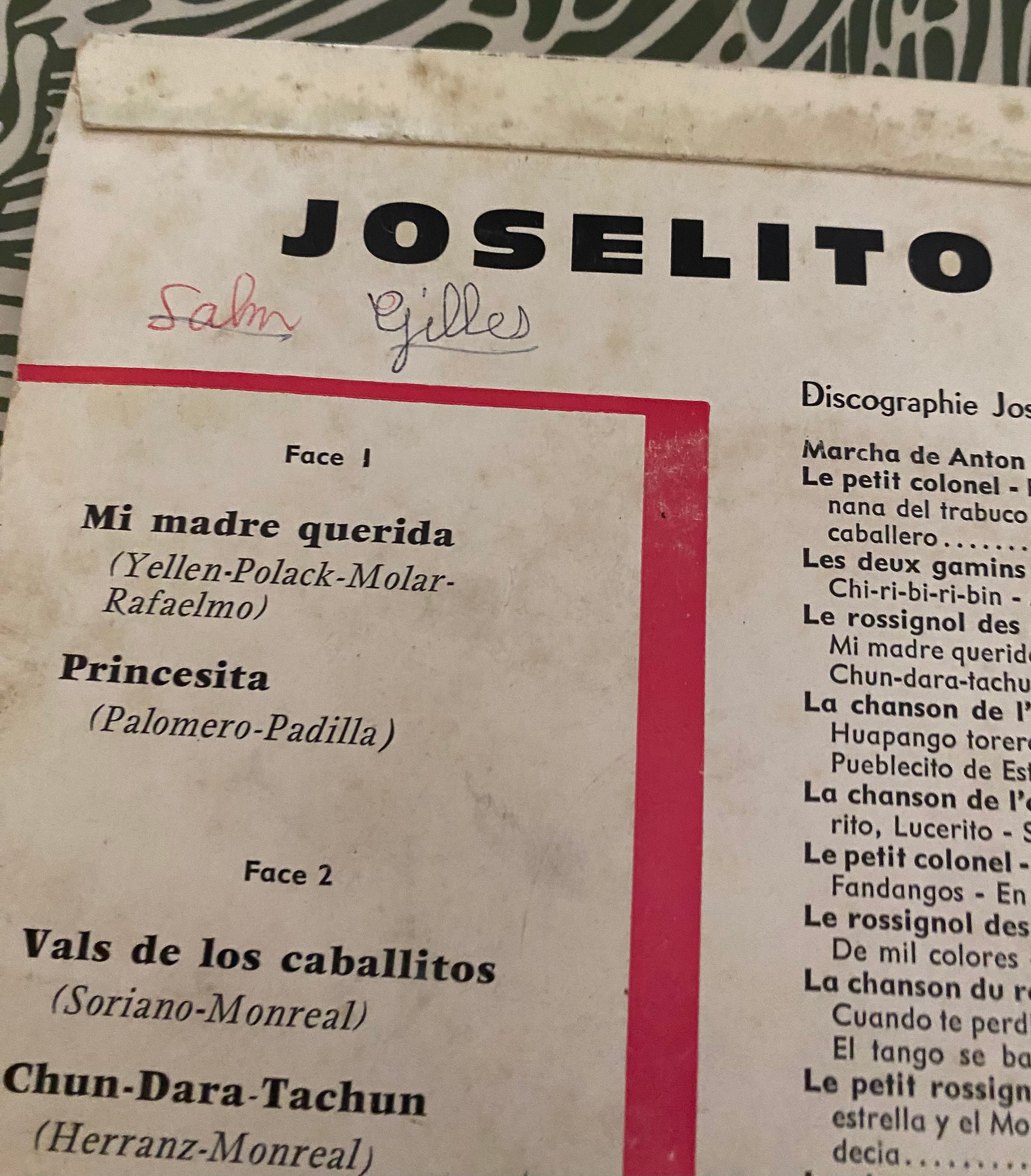 Disque vinyle 45 Tours Joselito. Mi madre querita