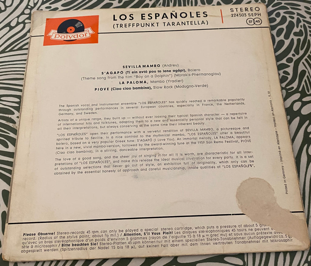 Disque vinyle 45 tours Los Españoles. Sevilla Mambo