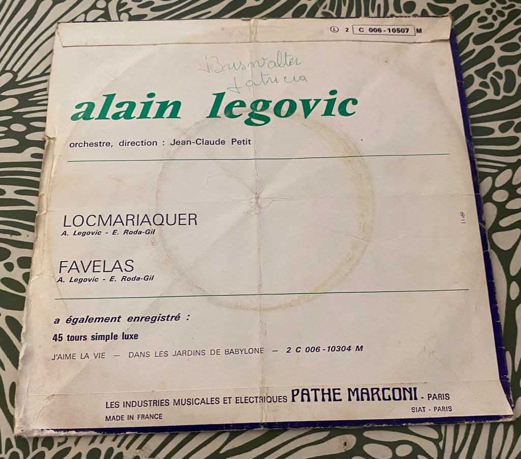 Disque vinyle 45 tours Alain Legovic ( Alain Chamfort) Loc Mariaquer