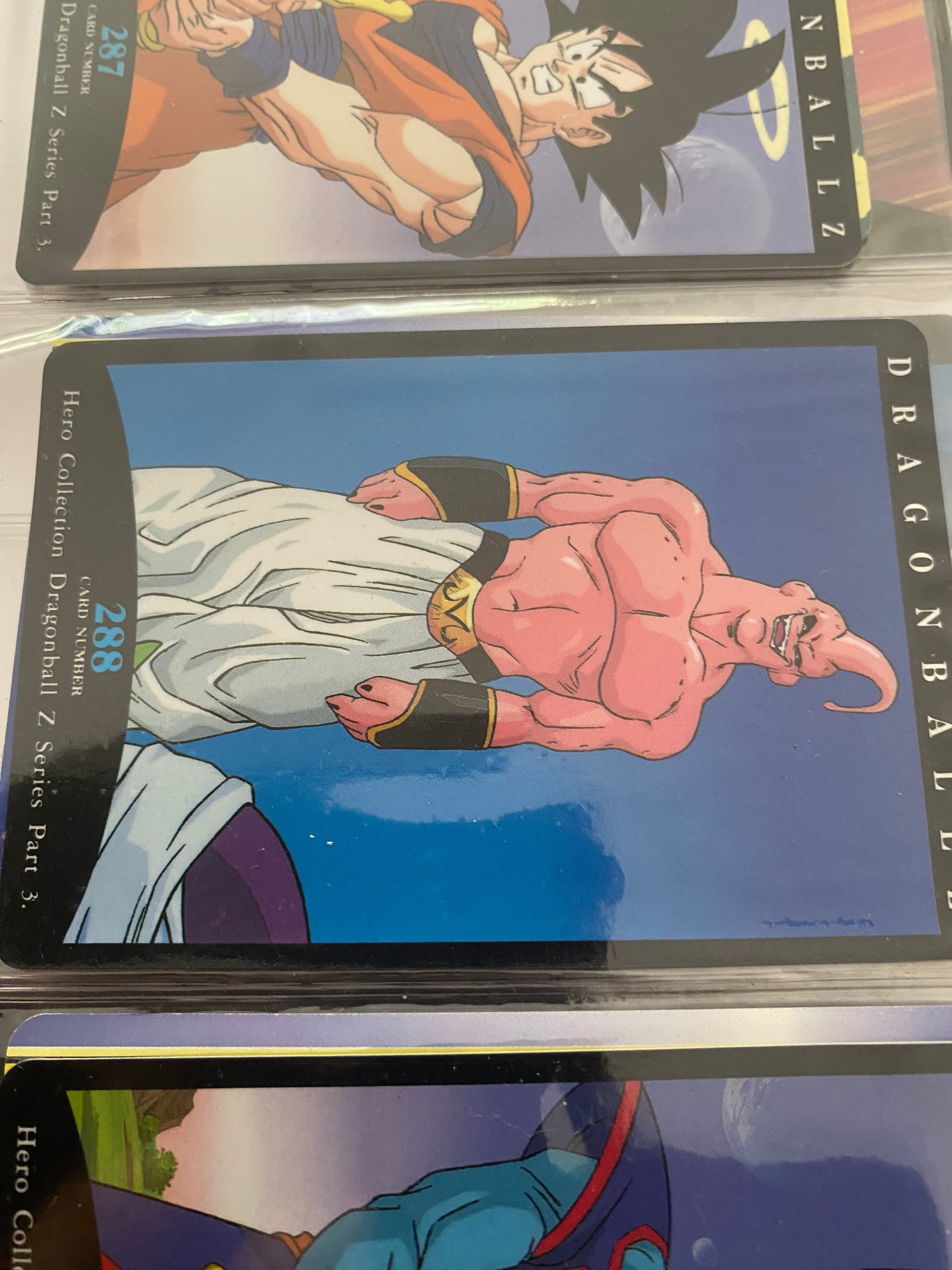Dragon Ball Z part 3. Cartes de collection numéro 287.288.289.291. Lot de 4.